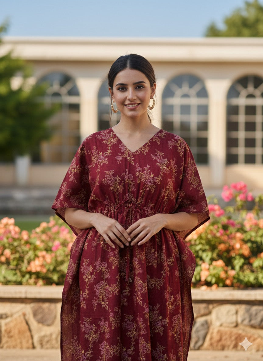 Floral feeding kaftans-meroon