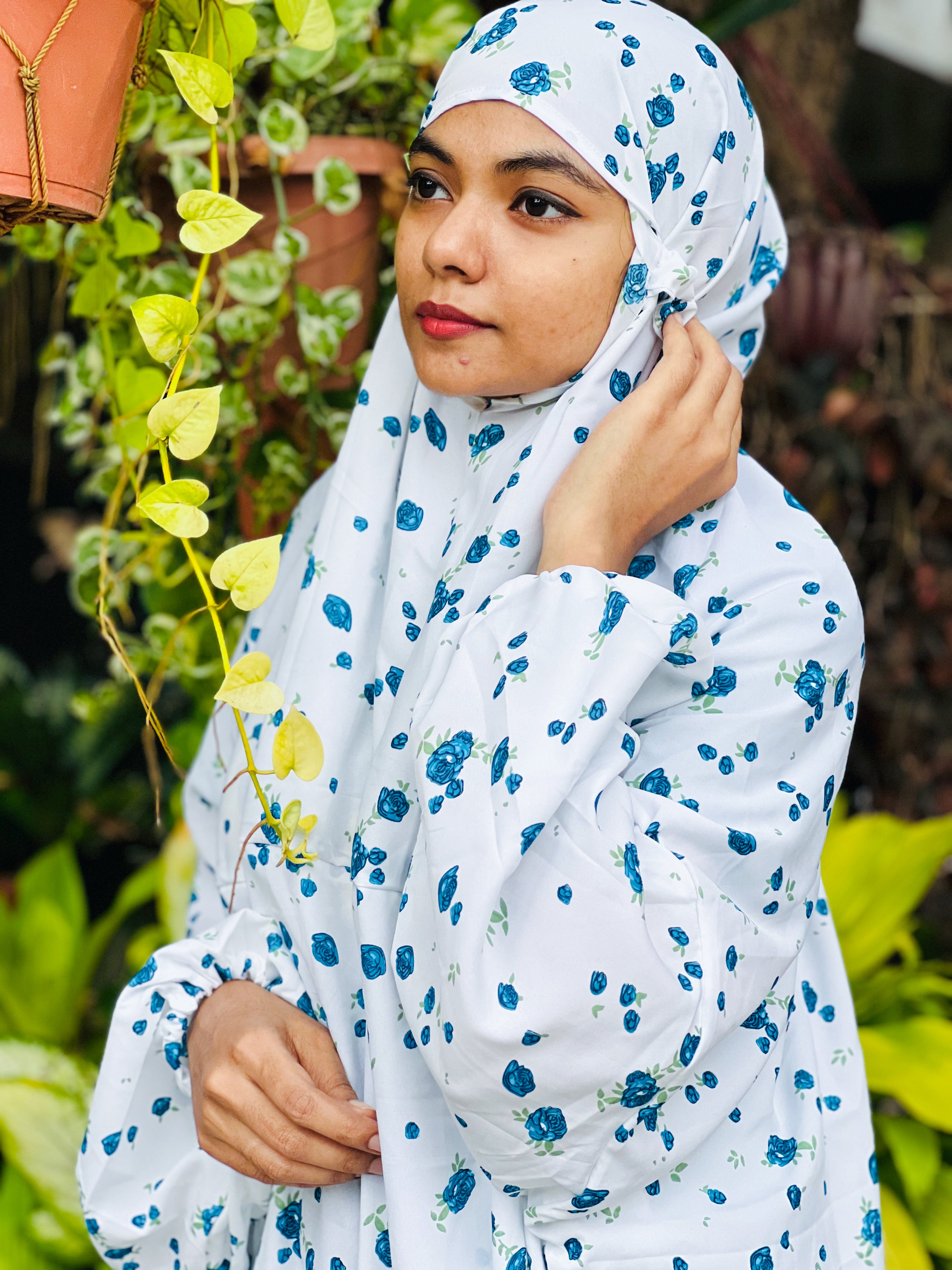 Blue Floral white prayer dress