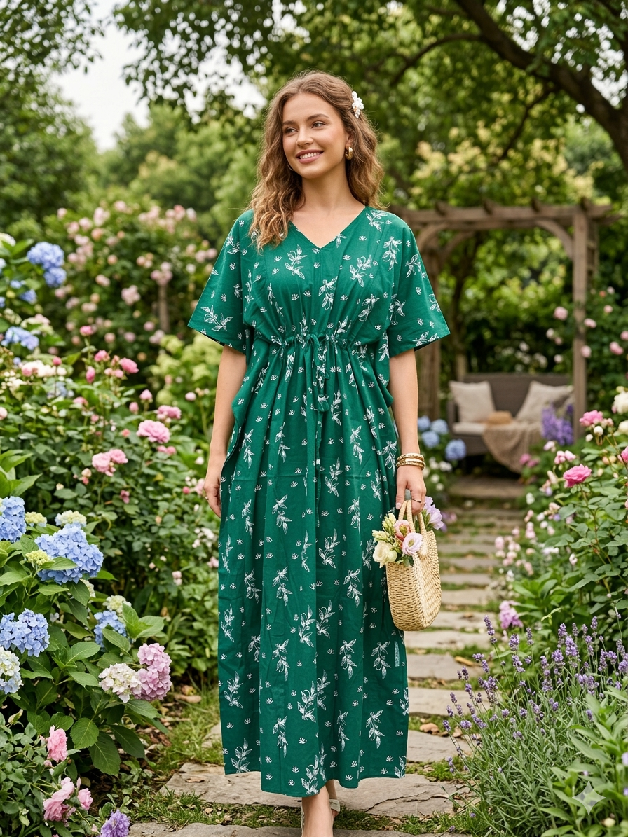 Floral feeding kaftans-bottle green