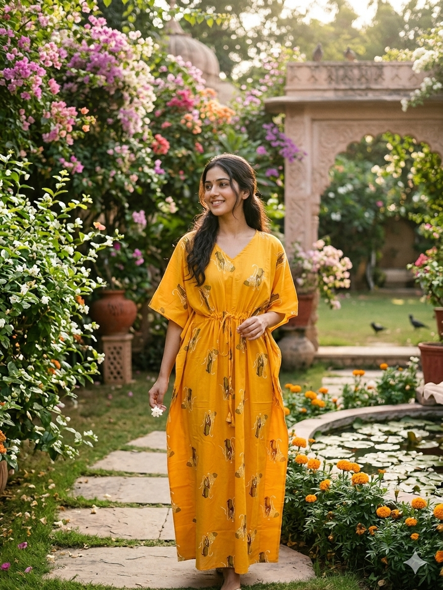 Floral feeding kaftan-yellow