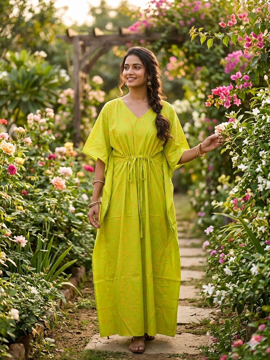 Floral feeding kaftan-parrotgreen