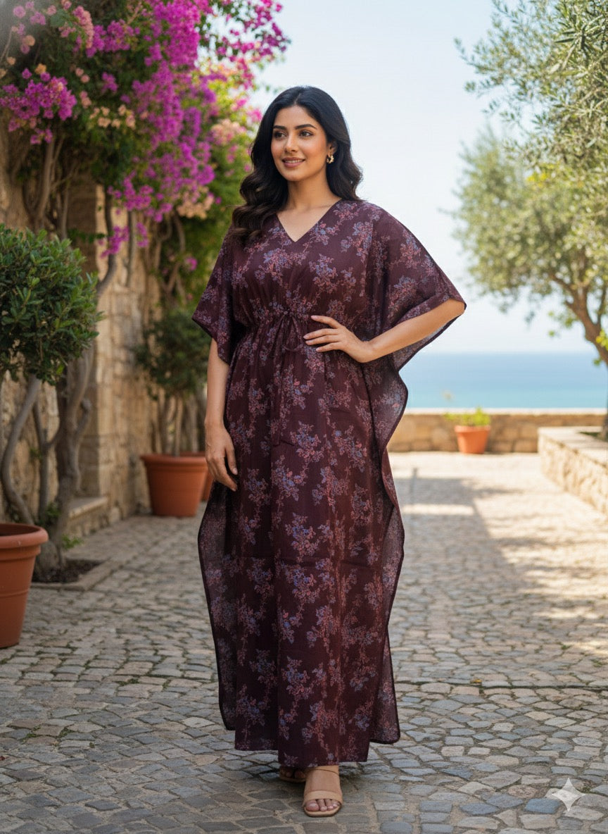 Floral feeding kaftans-coffee brown