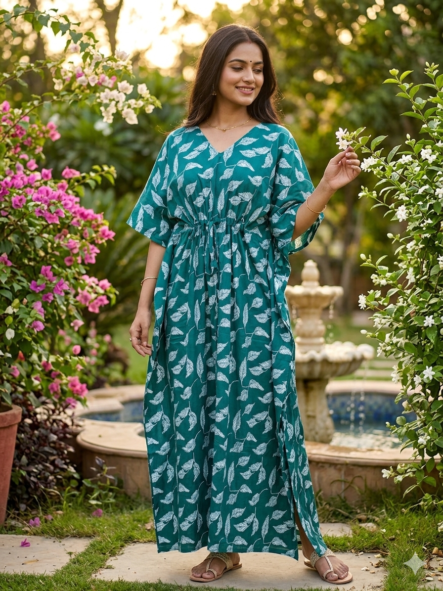 Leafy feeding kaftan-peacock