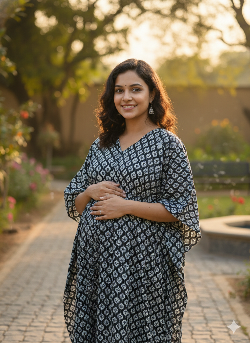 Premium floral kaftan in pure soft cotton fabric with centre zip &length 57” (free size L-5xl)