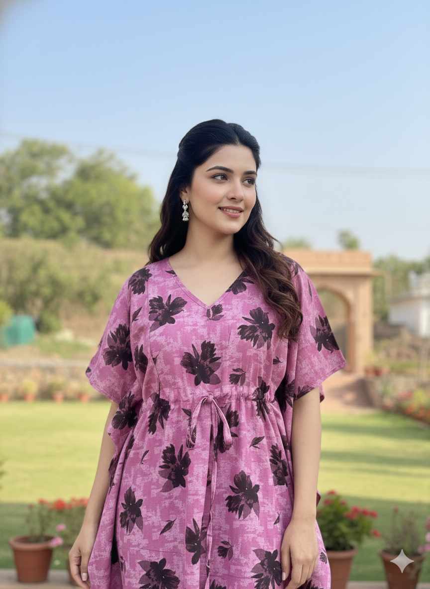 Premium floral kaftan in RAYON fabric with double side zip &length 56” (size xxl)