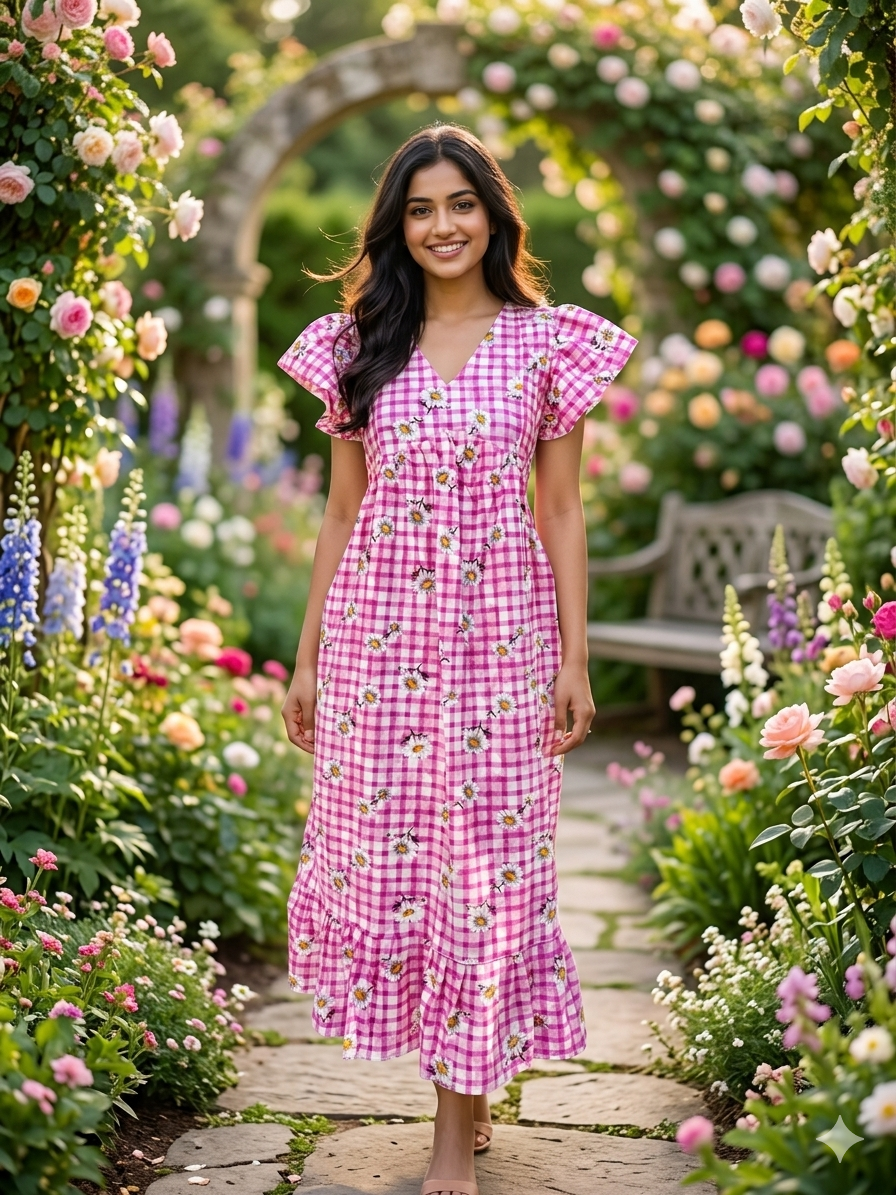 Alia-cut checked feeding frock