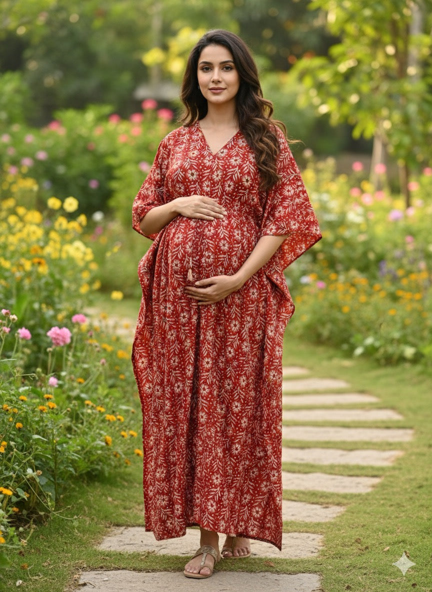 Premium floral kaftan in pure soft cotton fabric with centre zip &length 57”