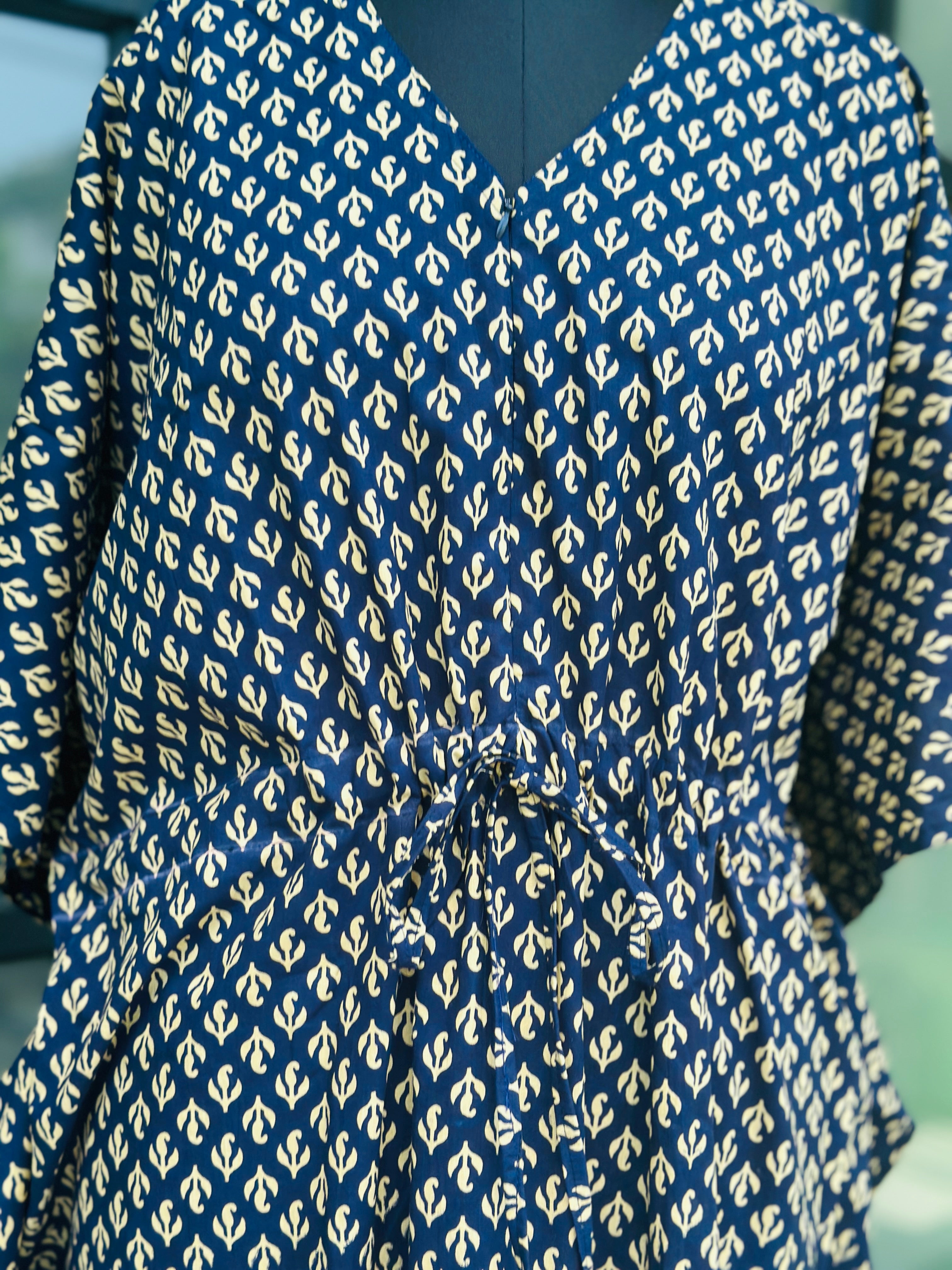 Premium floral kaftan in pure soft cotton fabric with centre zip &length 57”