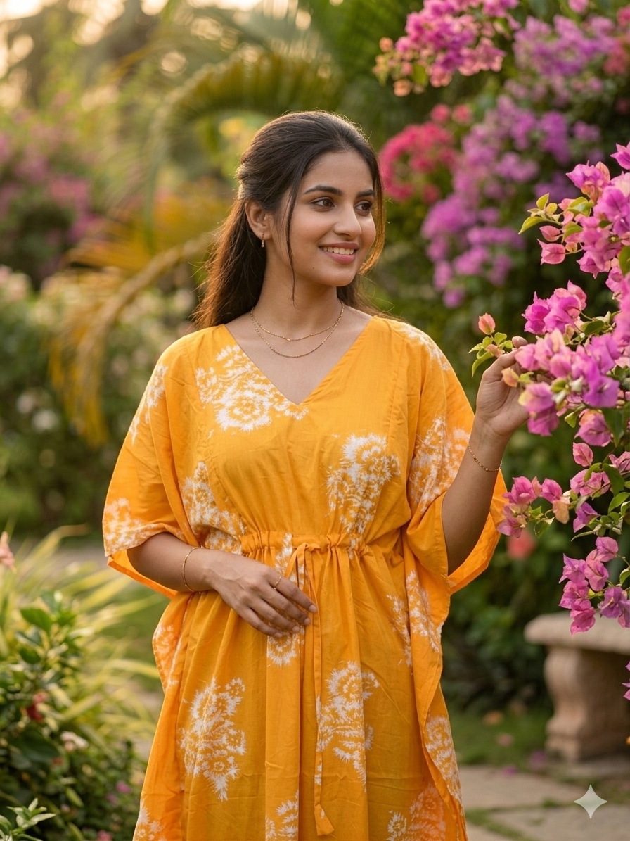 Floral feeding kaftan-mangoyellow