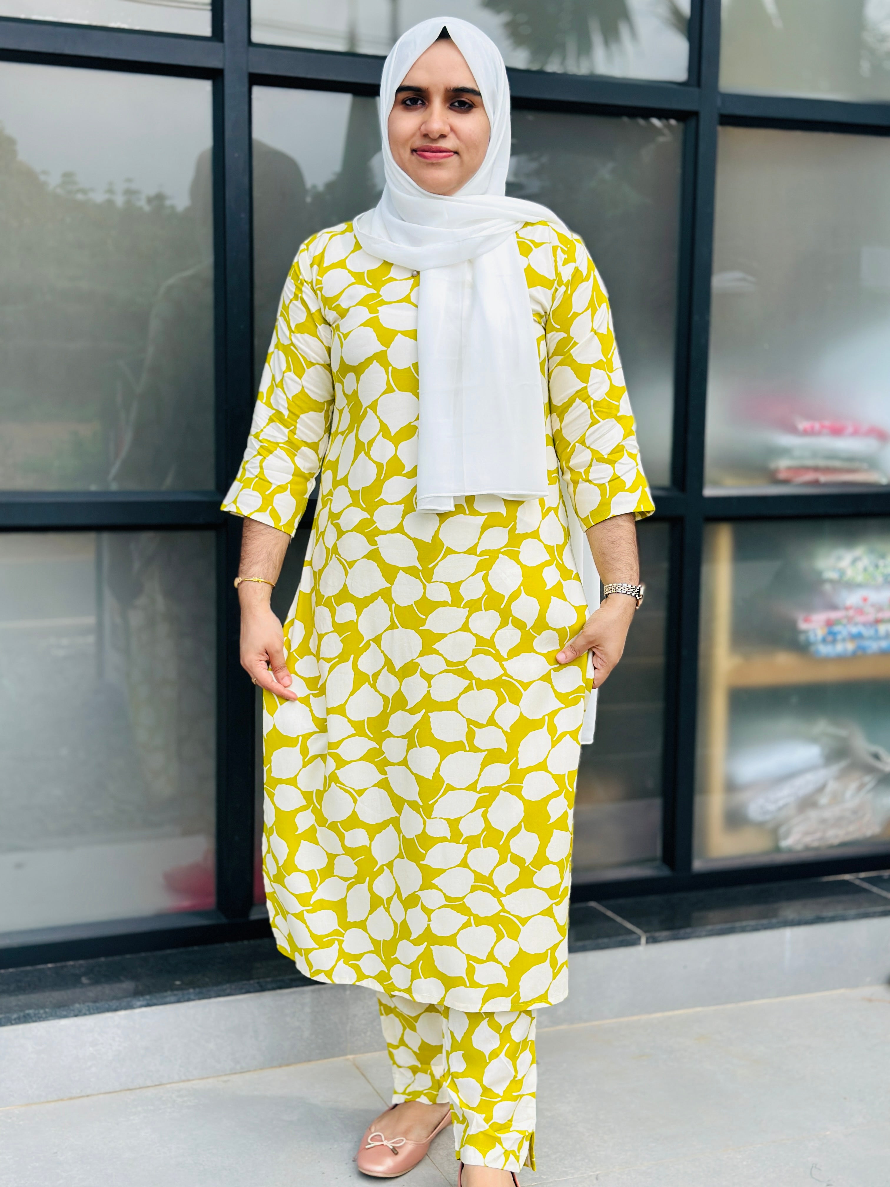 RAYON COORDSET SIDE SLITTED -YELLOW