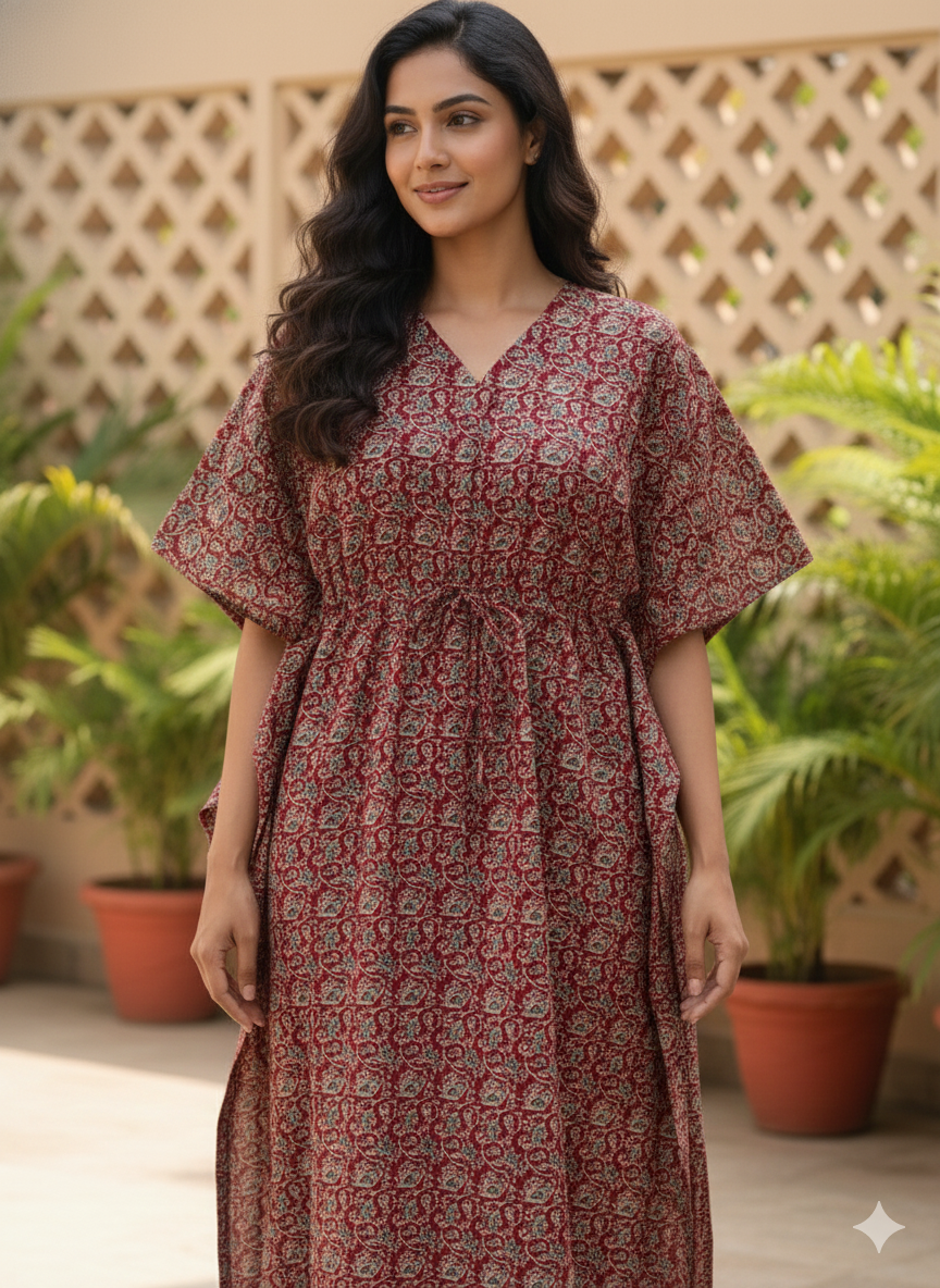 Kalankari Ajrak floral feeding kaftans