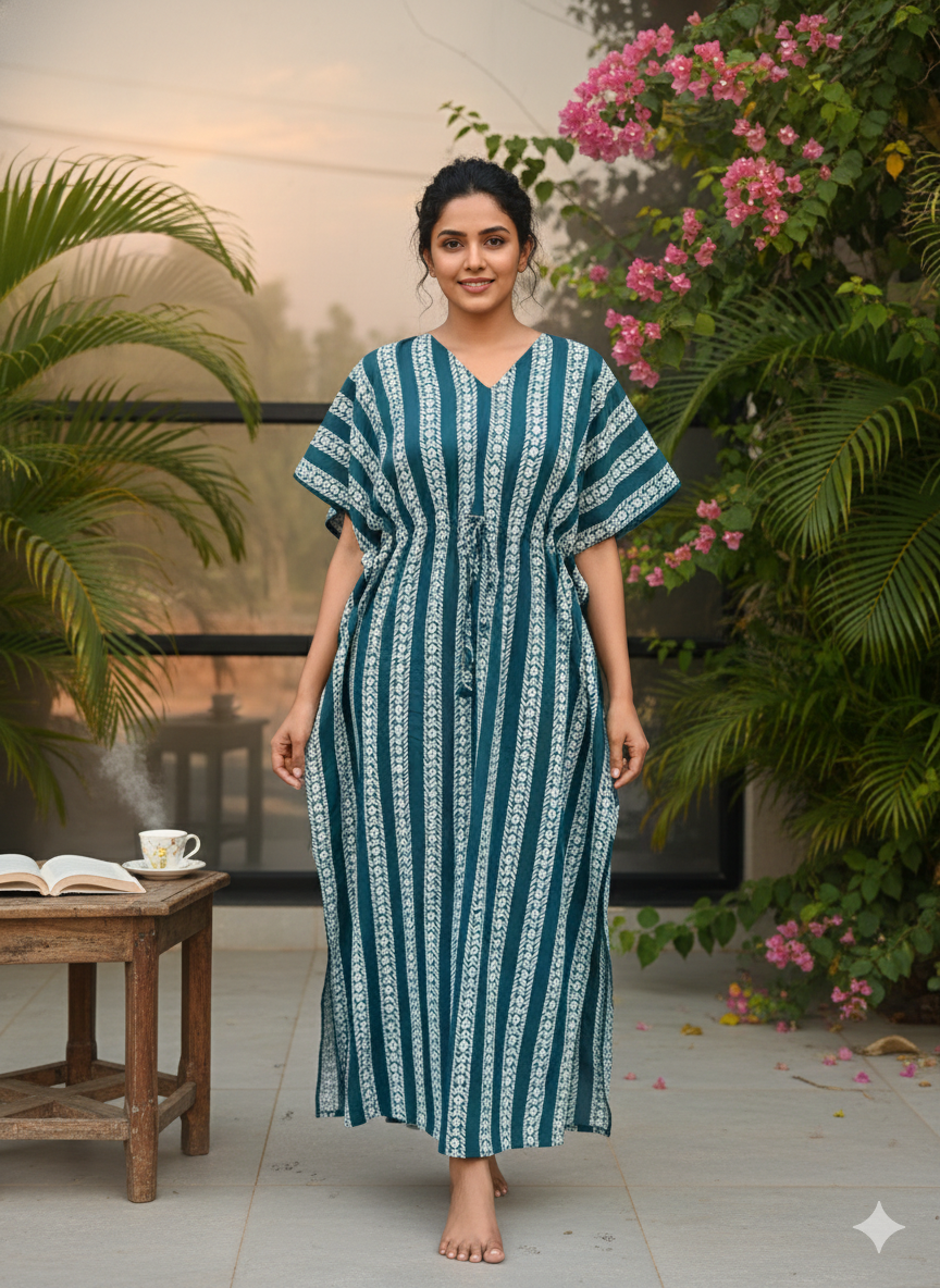 Striped feeding kaftans-ocean blue