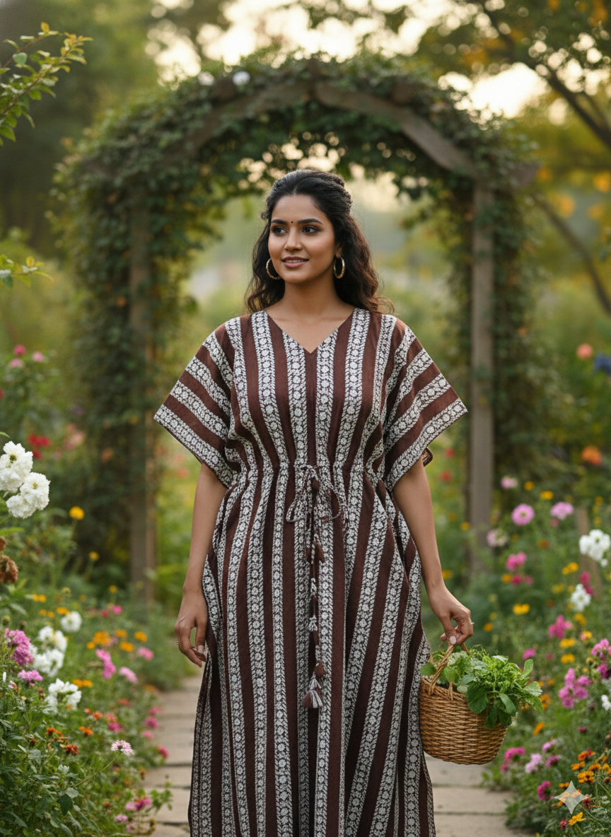 Striped feeding kaftans-coffee brown