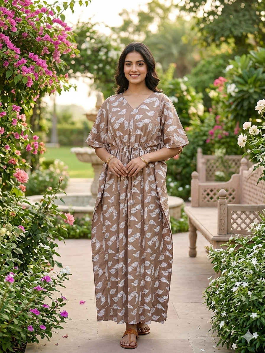 Leafy feeding kaftan-beige