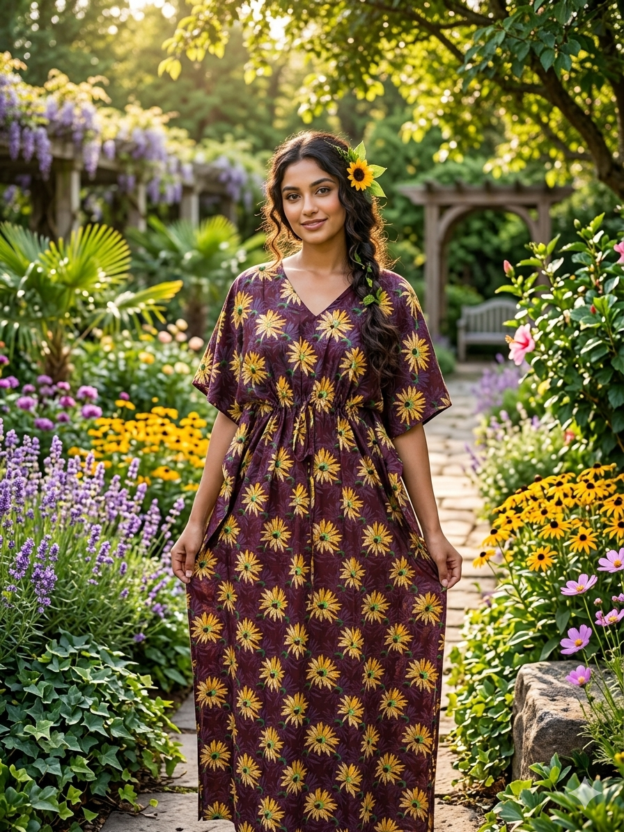Sunflower feeding kaftan-wine
