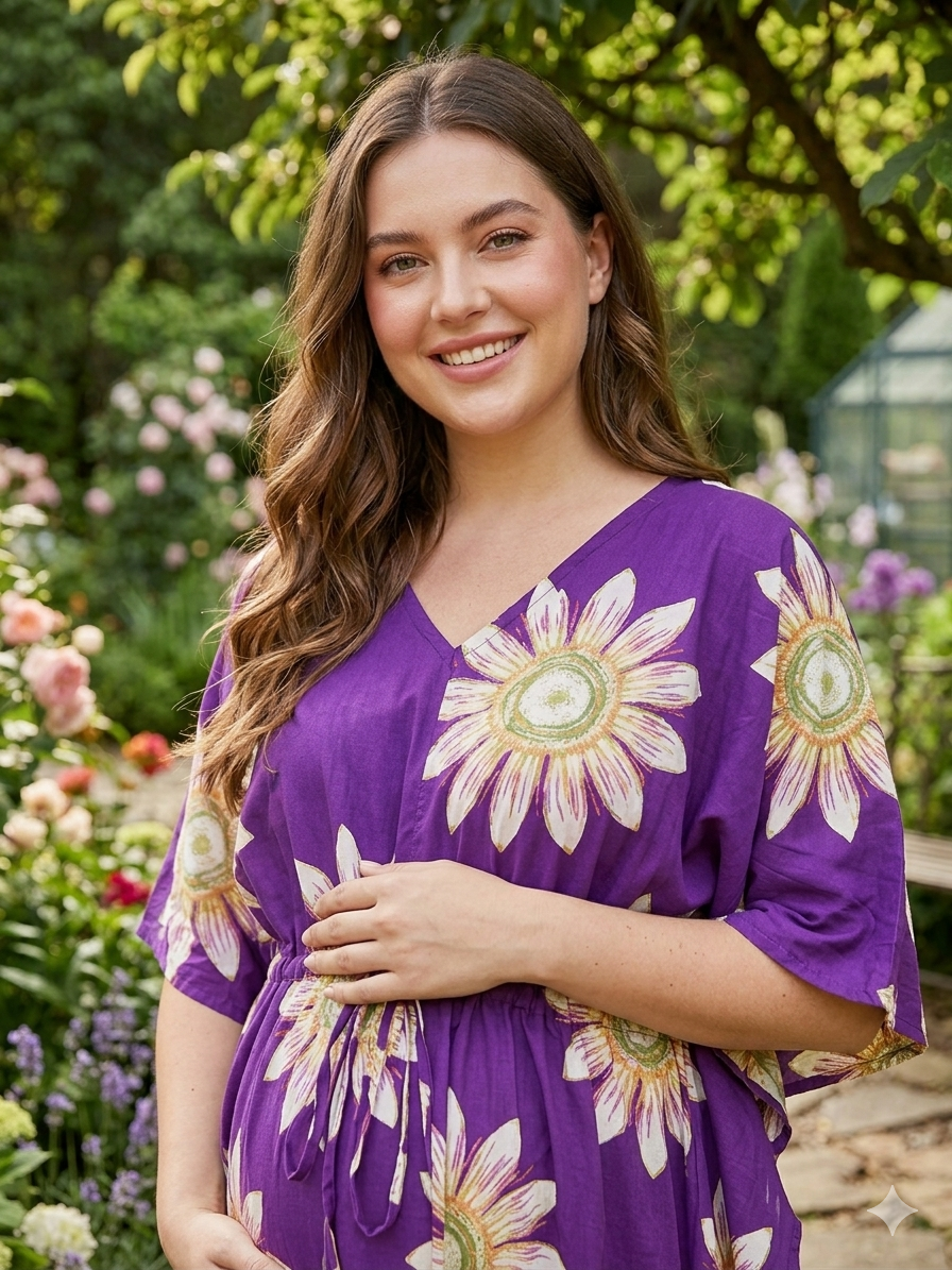 Premium floral plus size kaftan in pure soft cambric cotton fabric with centre zip &length 57” (free size L-5xl)