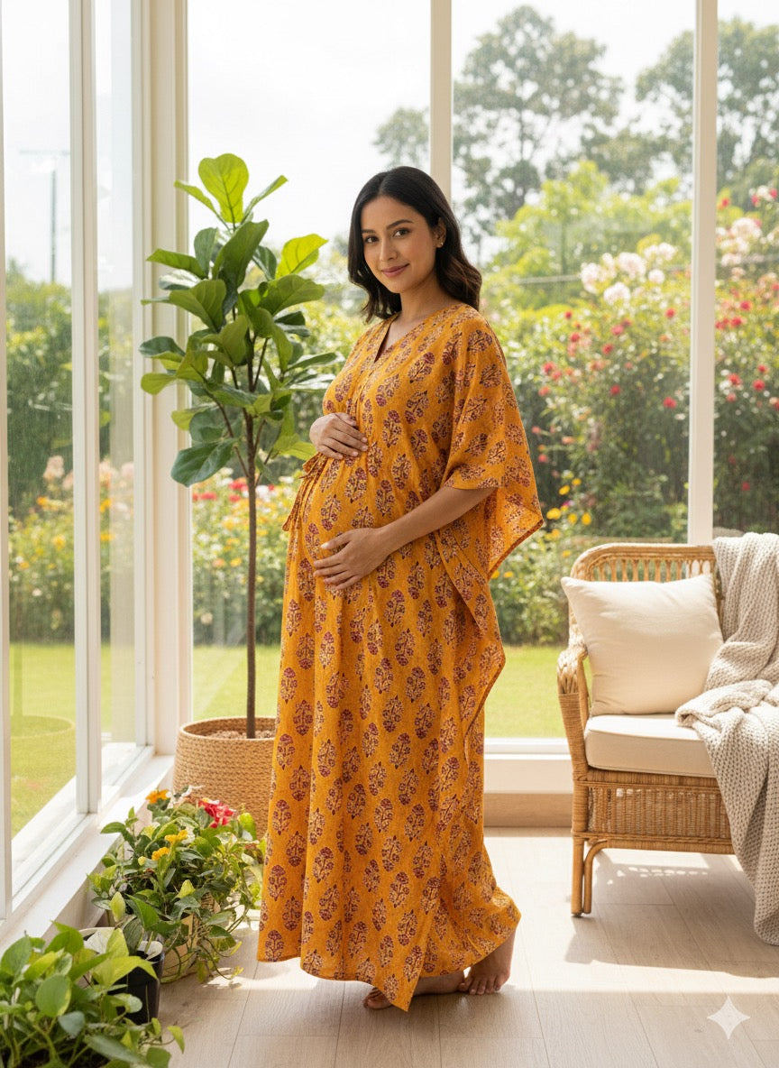 Premium floral kaftan in pure soft cotton fabric with centre zip &length 57”