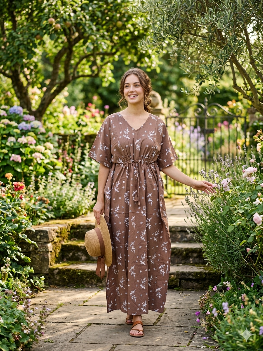 Floral feeding kaftans-beige