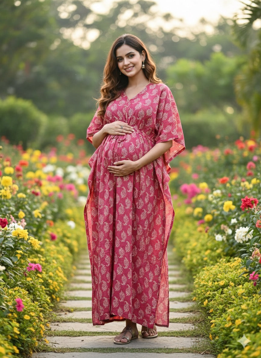 Premium floral kaftan in pure soft cotton fabric with centre zip &length 57”