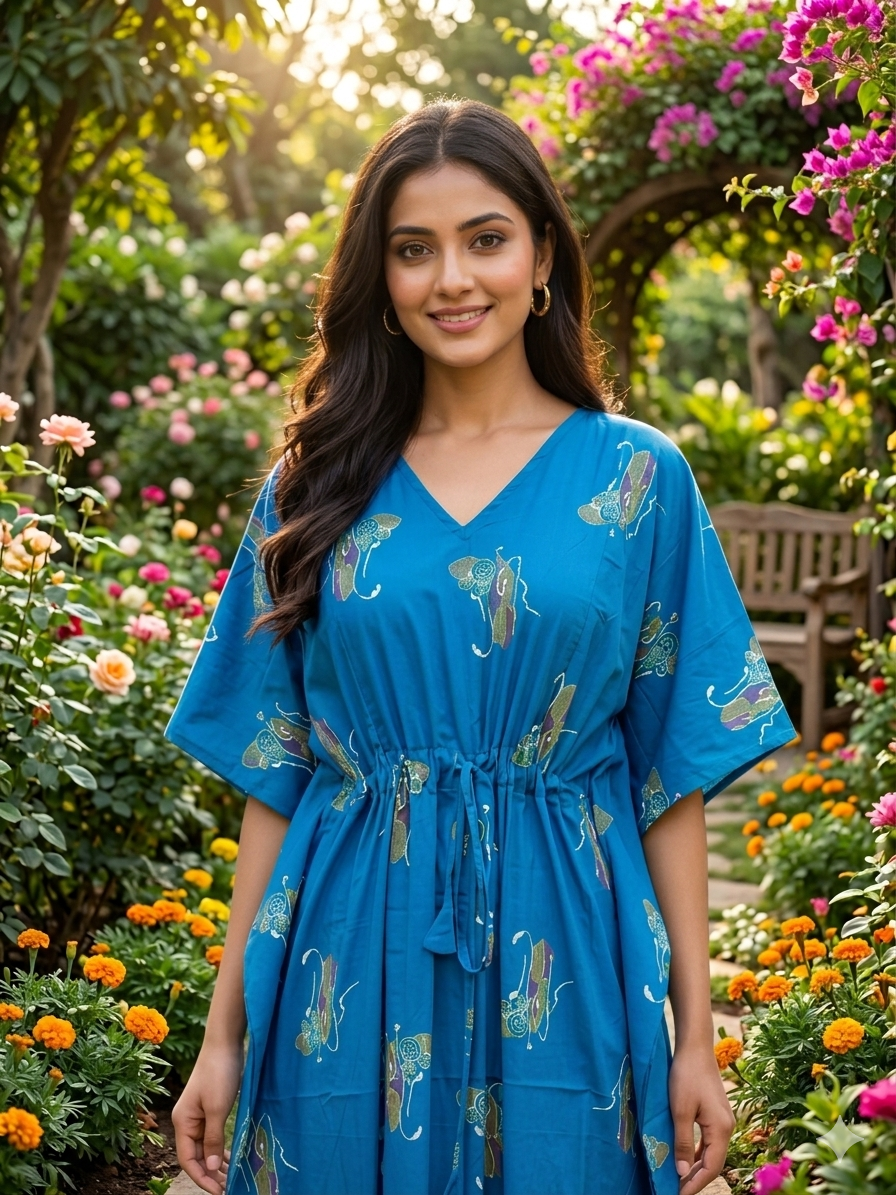 Floral feeding kaftan-ocean blue