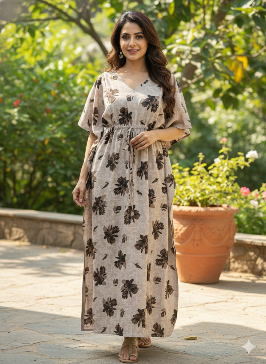 Premium floral kaftan in RAYON fabric with double side zip &length 56” (size xxl)