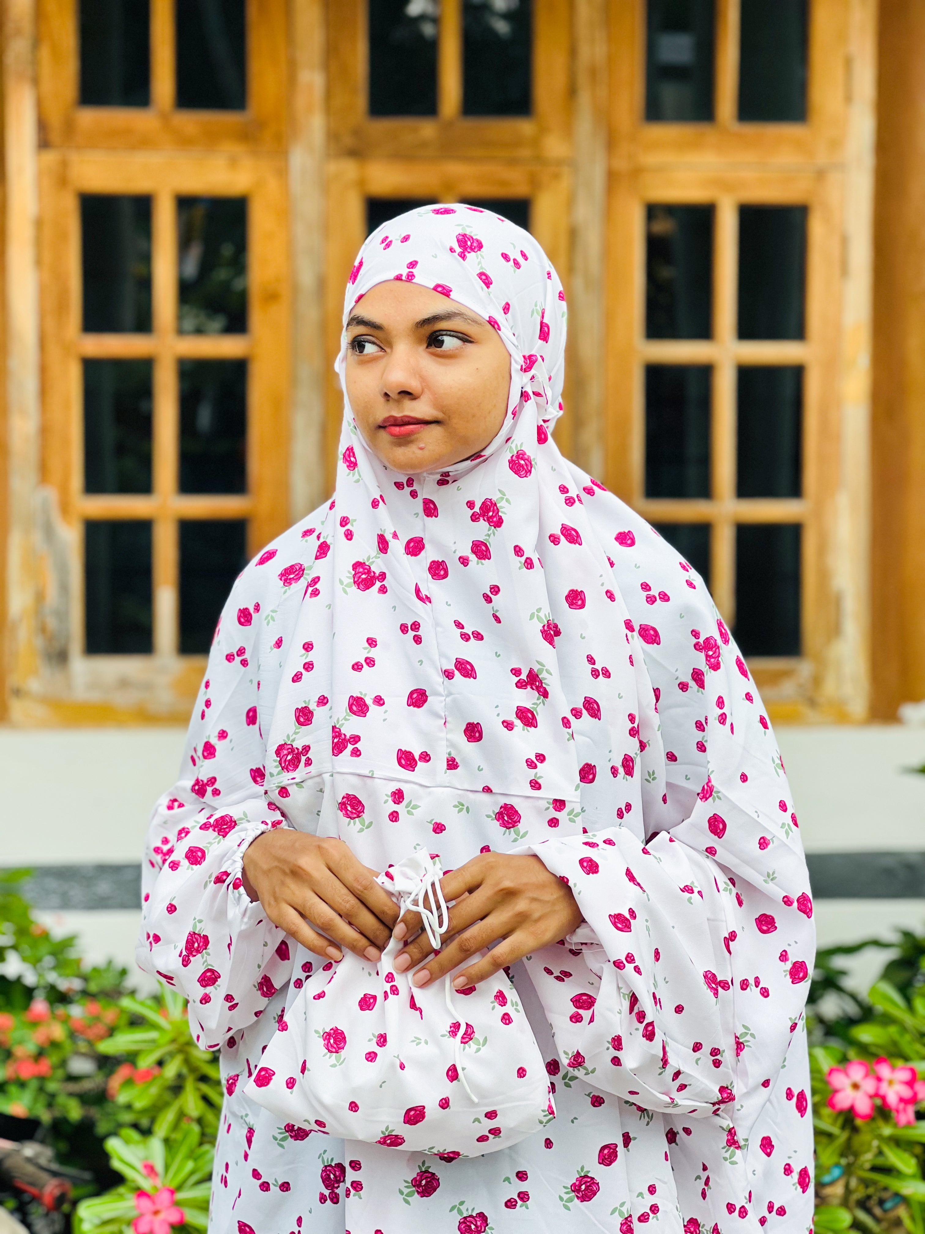 Pink Floral white prayer dress