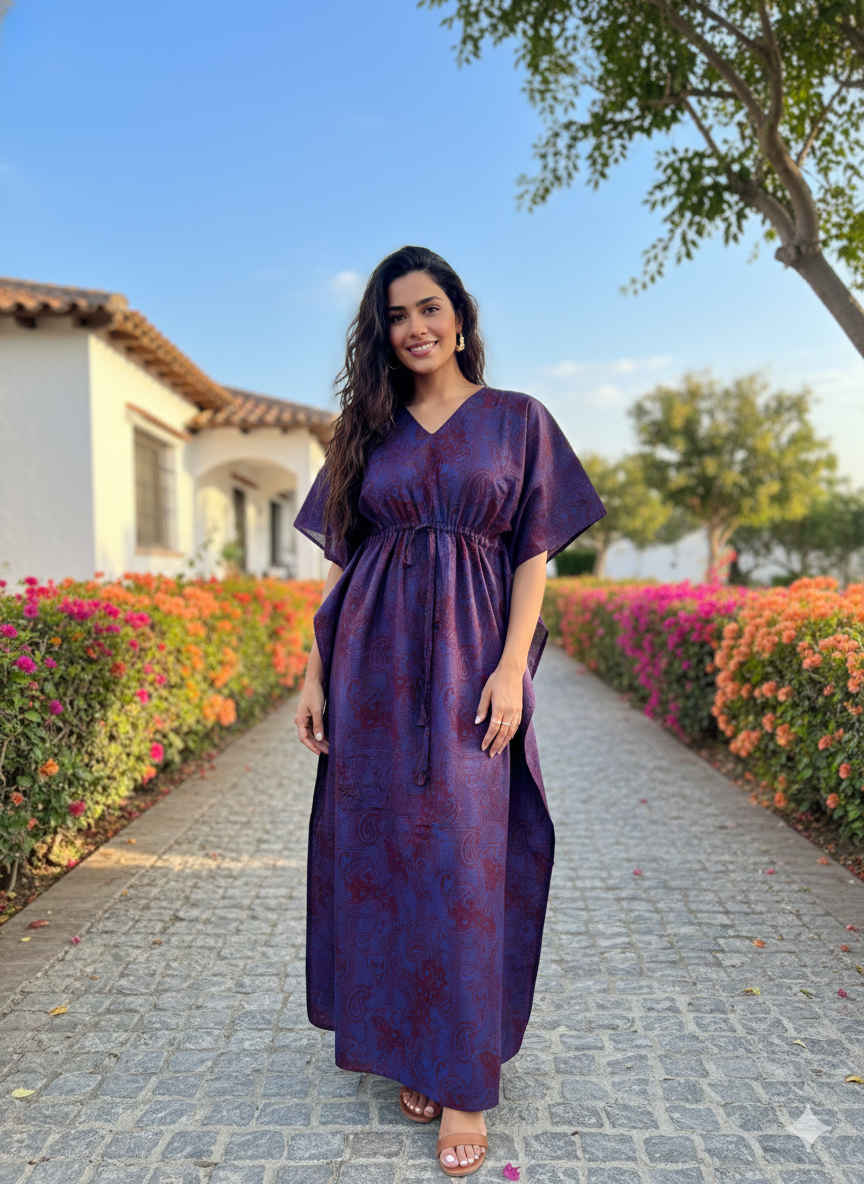 Kalamkari nonfeeding kaftans-purple