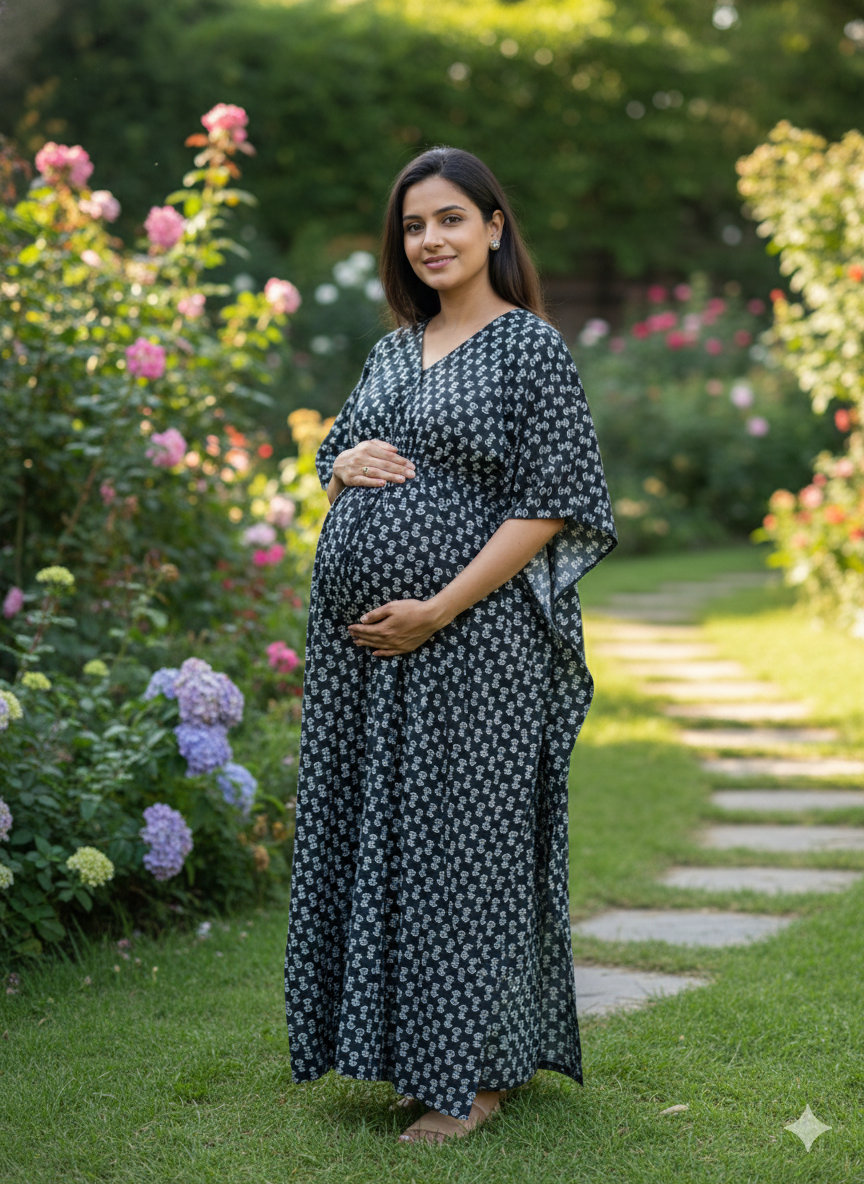 Premium floral kaftan in pure soft cotton fabric with centre zip &length 57” (free size L-5xl)