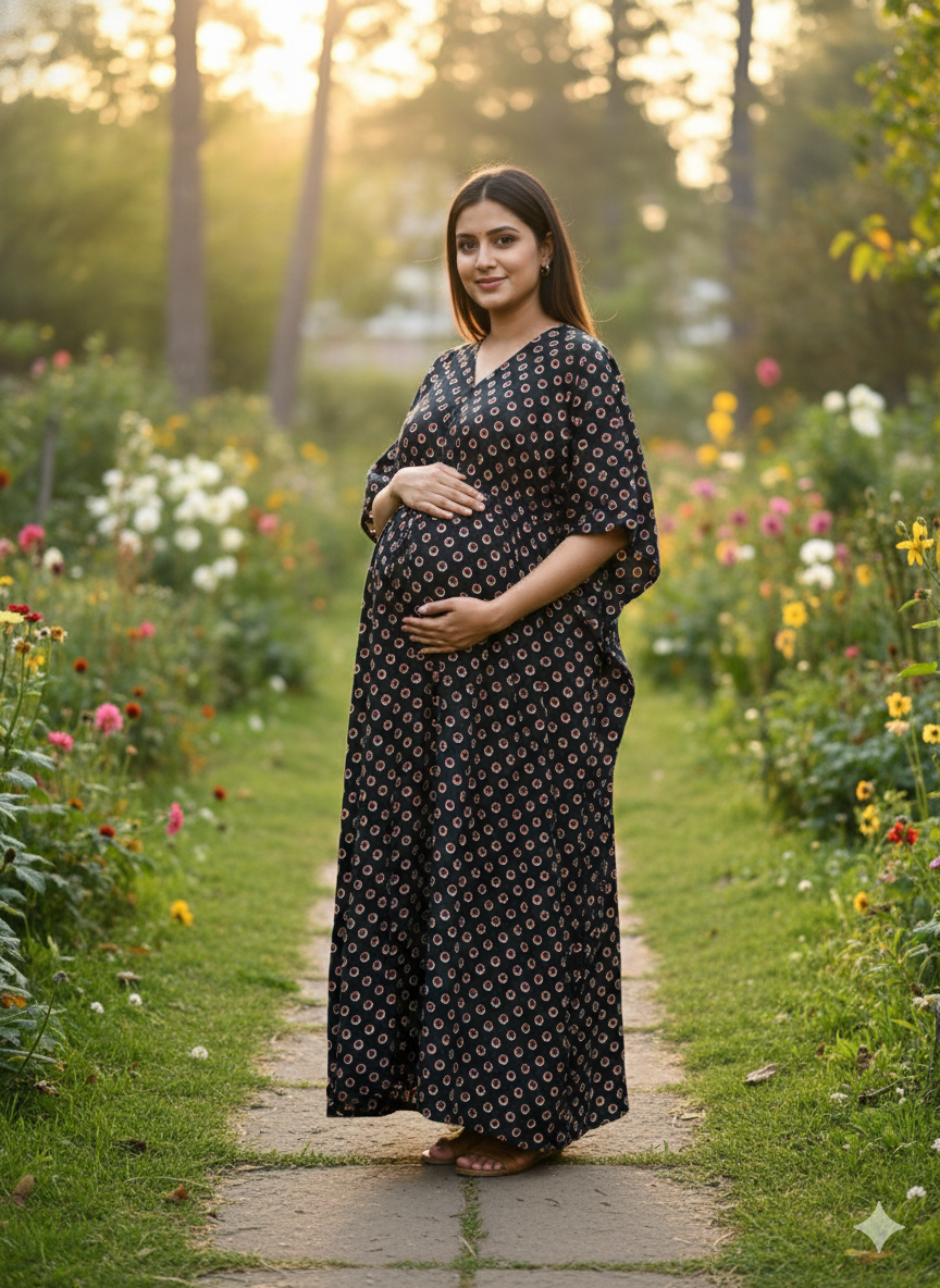 Premium floral kaftan in pure soft cotton fabric with centre zip &length 57” (free size L-5xl)