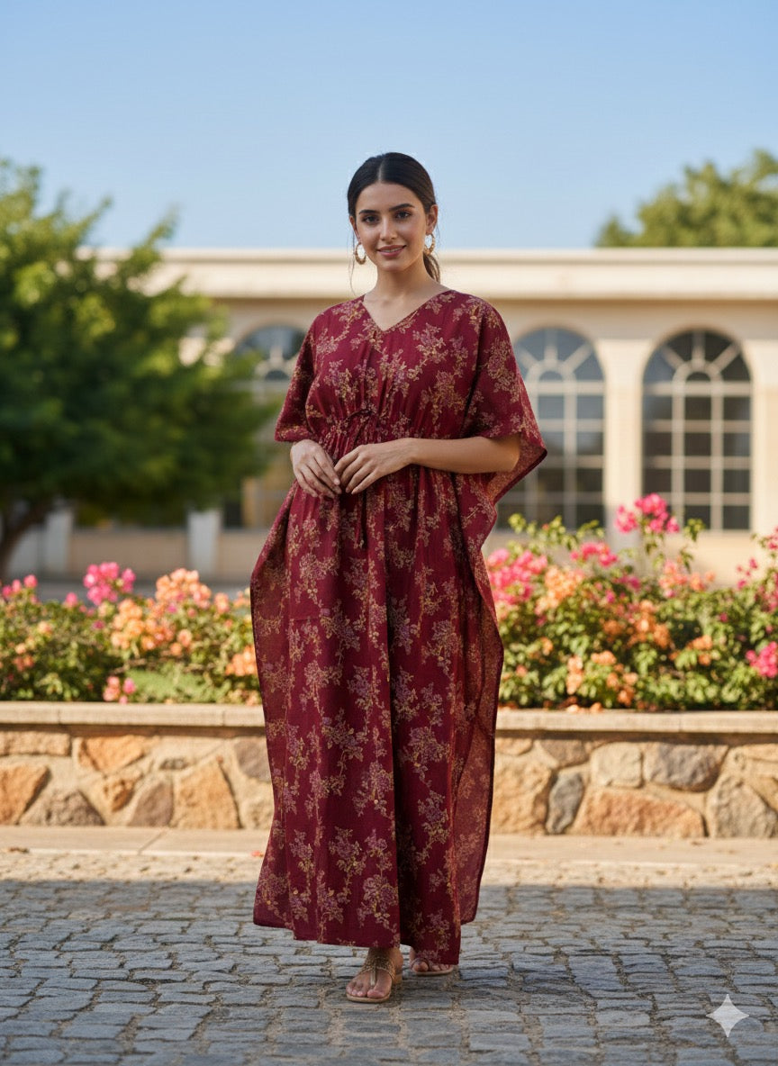 Floral feeding kaftans-meroon