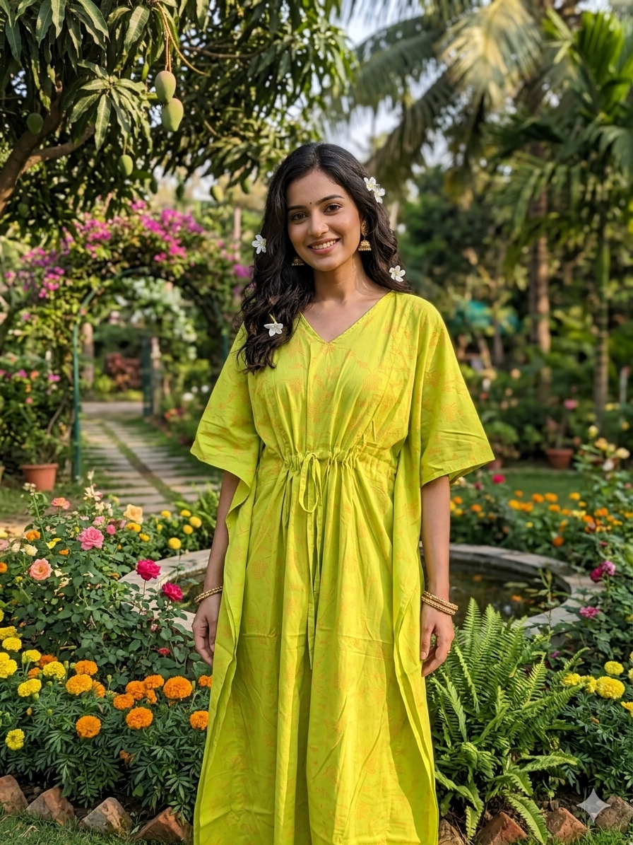 Floral feeding kaftan-parrotgreen
