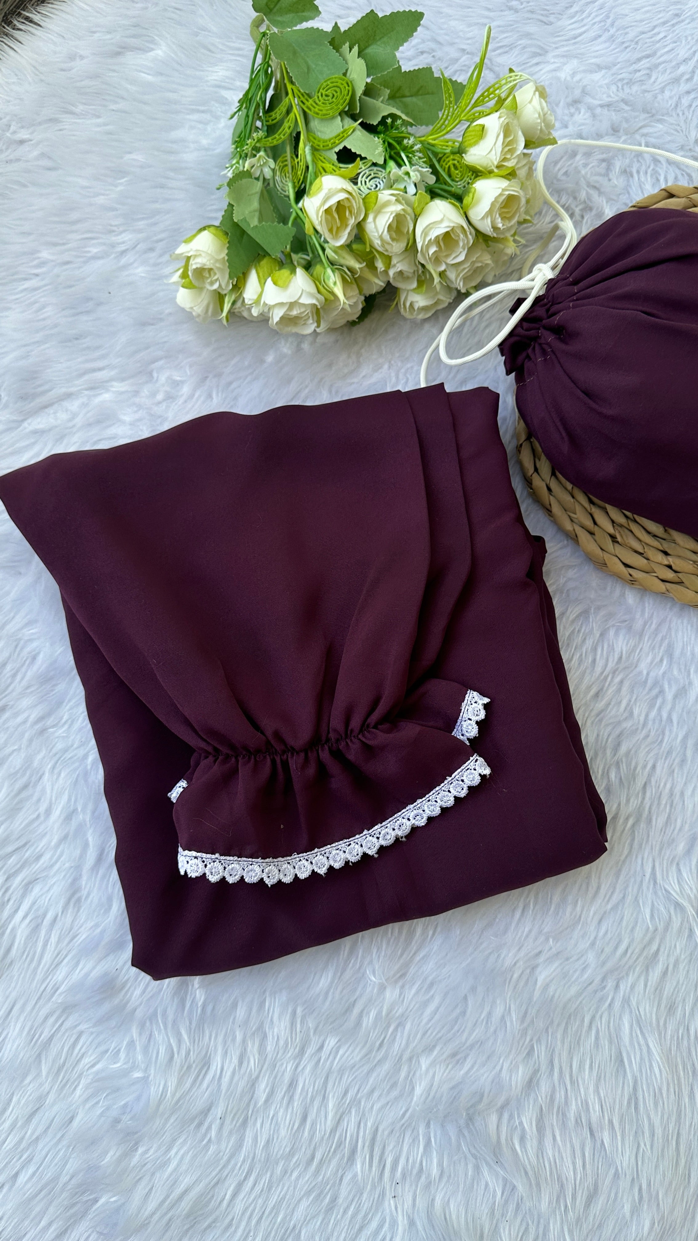 Wine premium crepe prayer dress with small lace