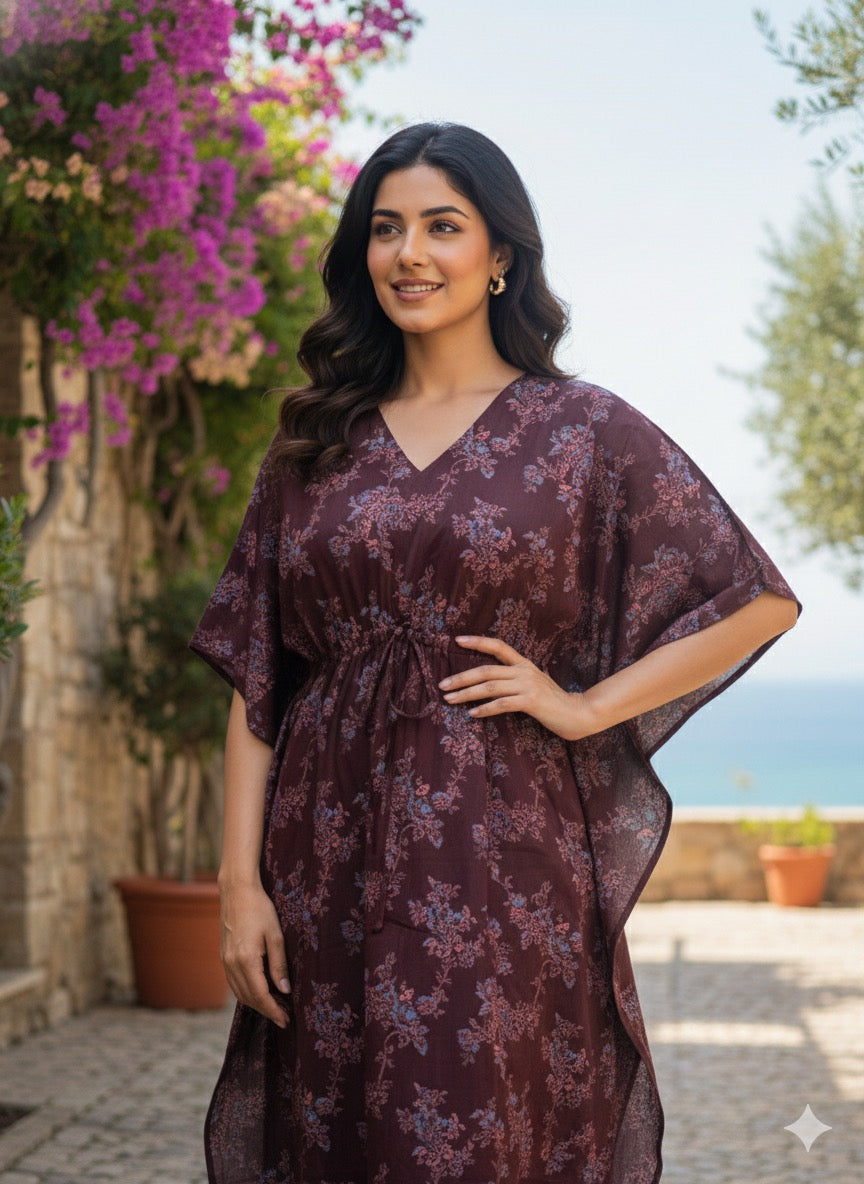 Floral feeding kaftans-coffee brown
