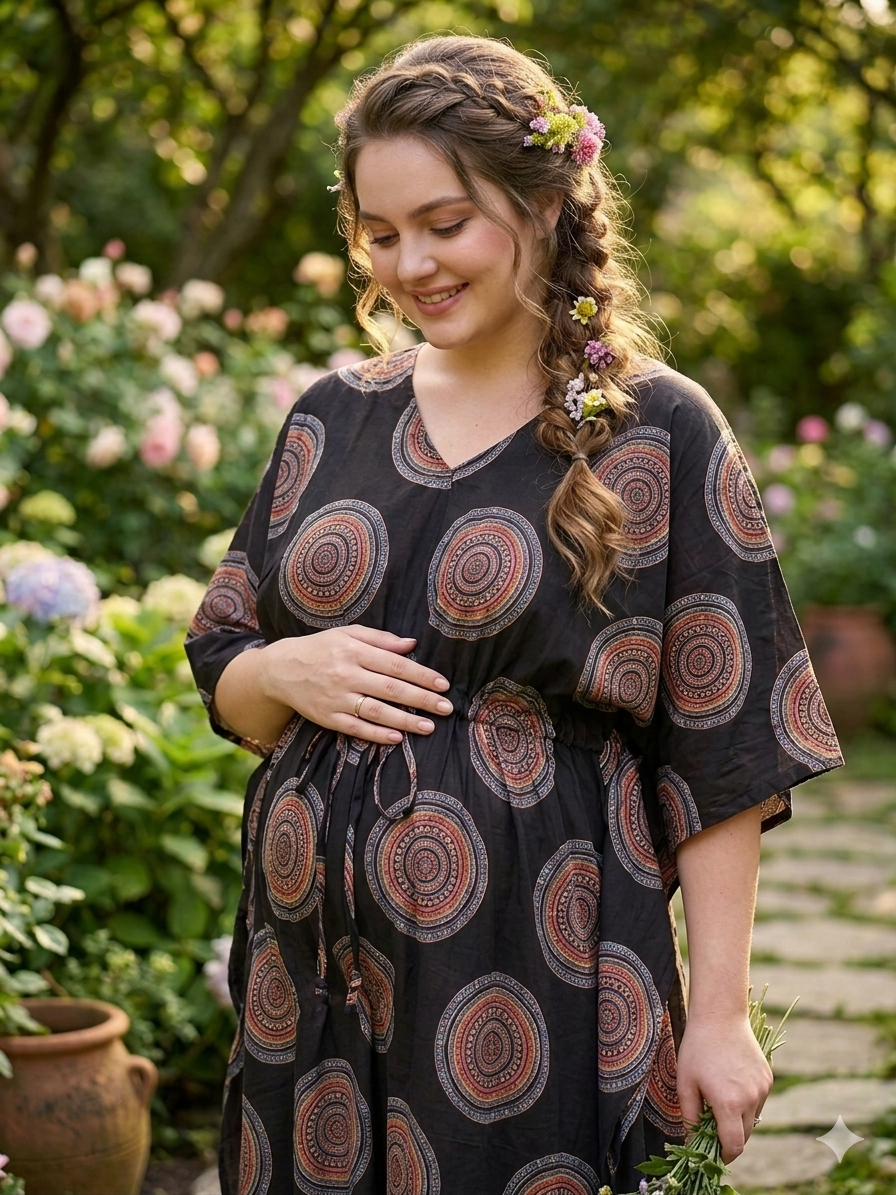 Premium floral plus size kaftan in pure soft cambric cotton fabric with centre zip &length 57” (free size L-5xl)