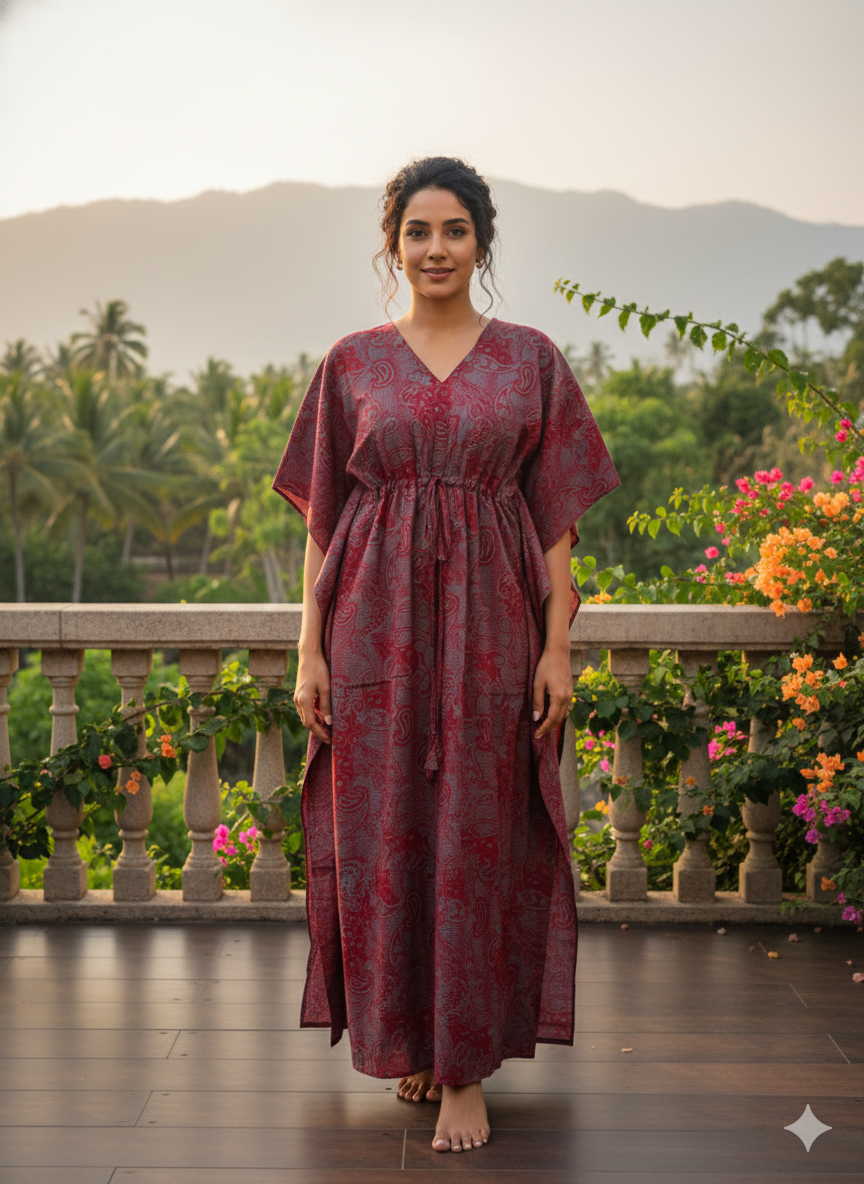 Kalamkari feeding kaftans-meroon