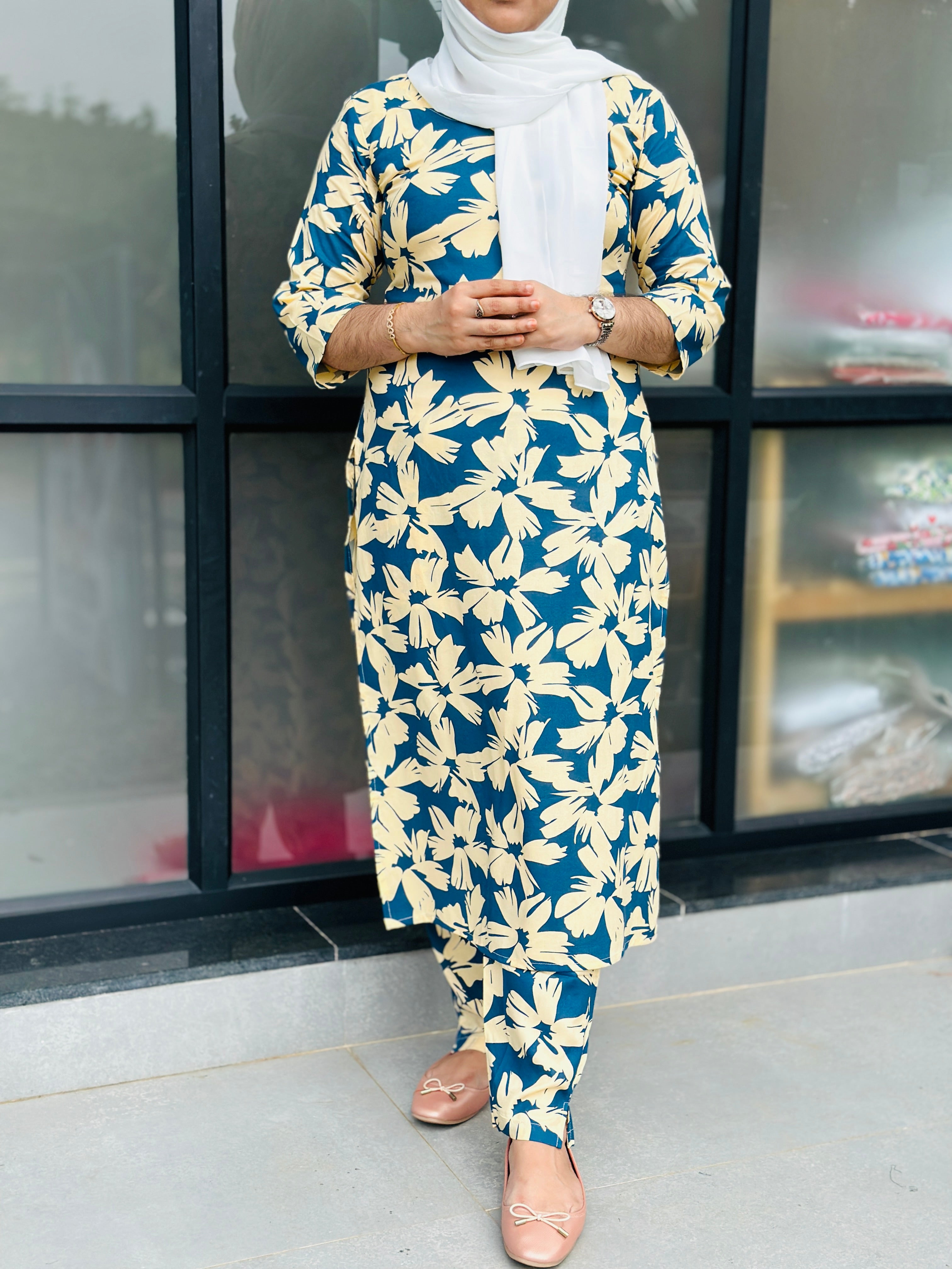 RAYON COORDSET SIDE SLITTED -blue