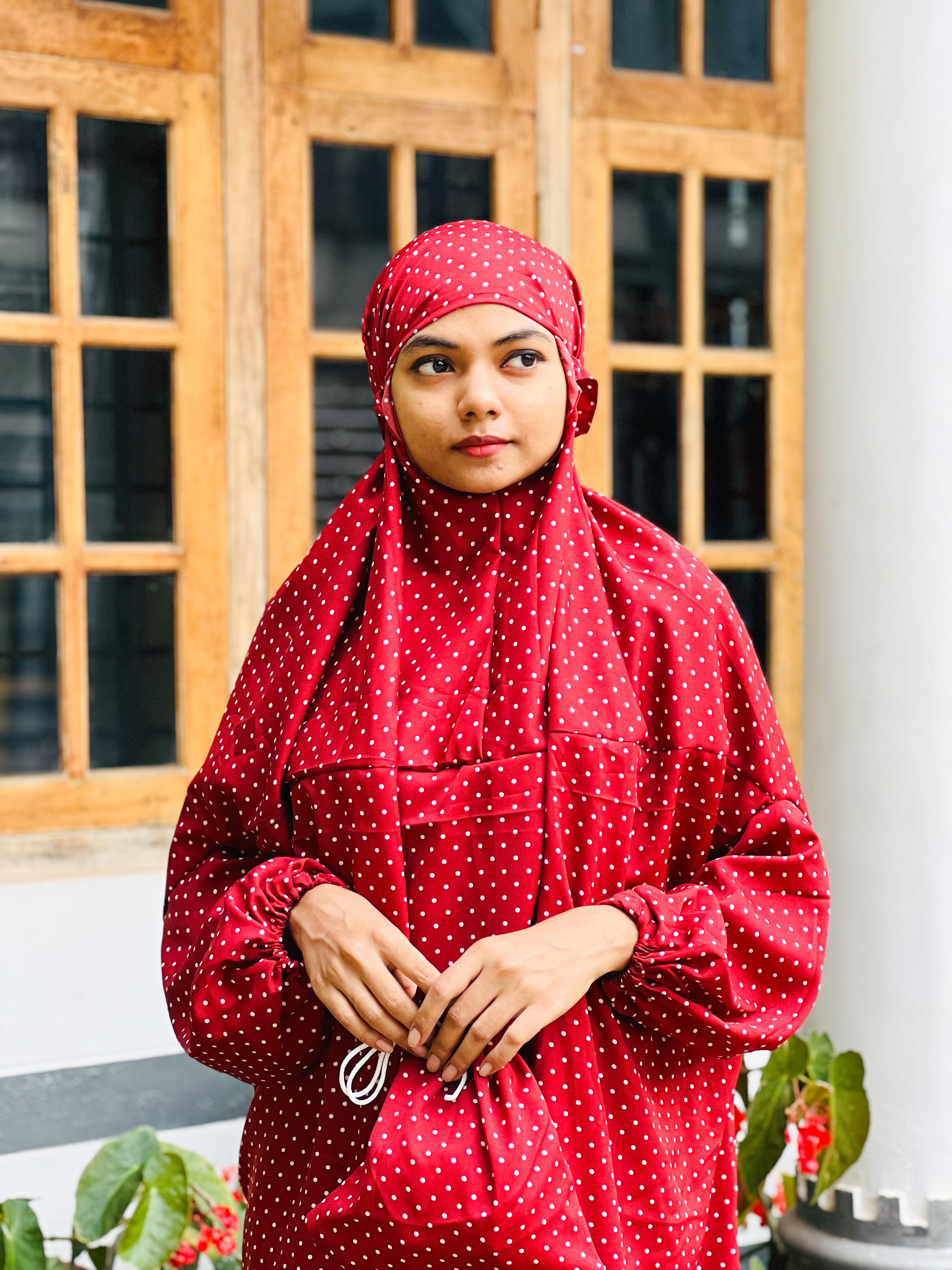 Polka meroon prayer dress