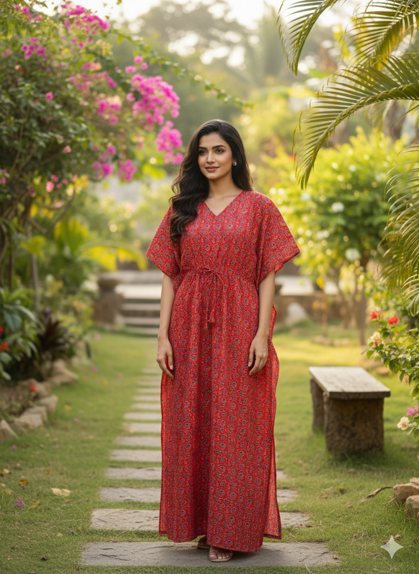 Kalankari Ajrak floral feeding kaftans