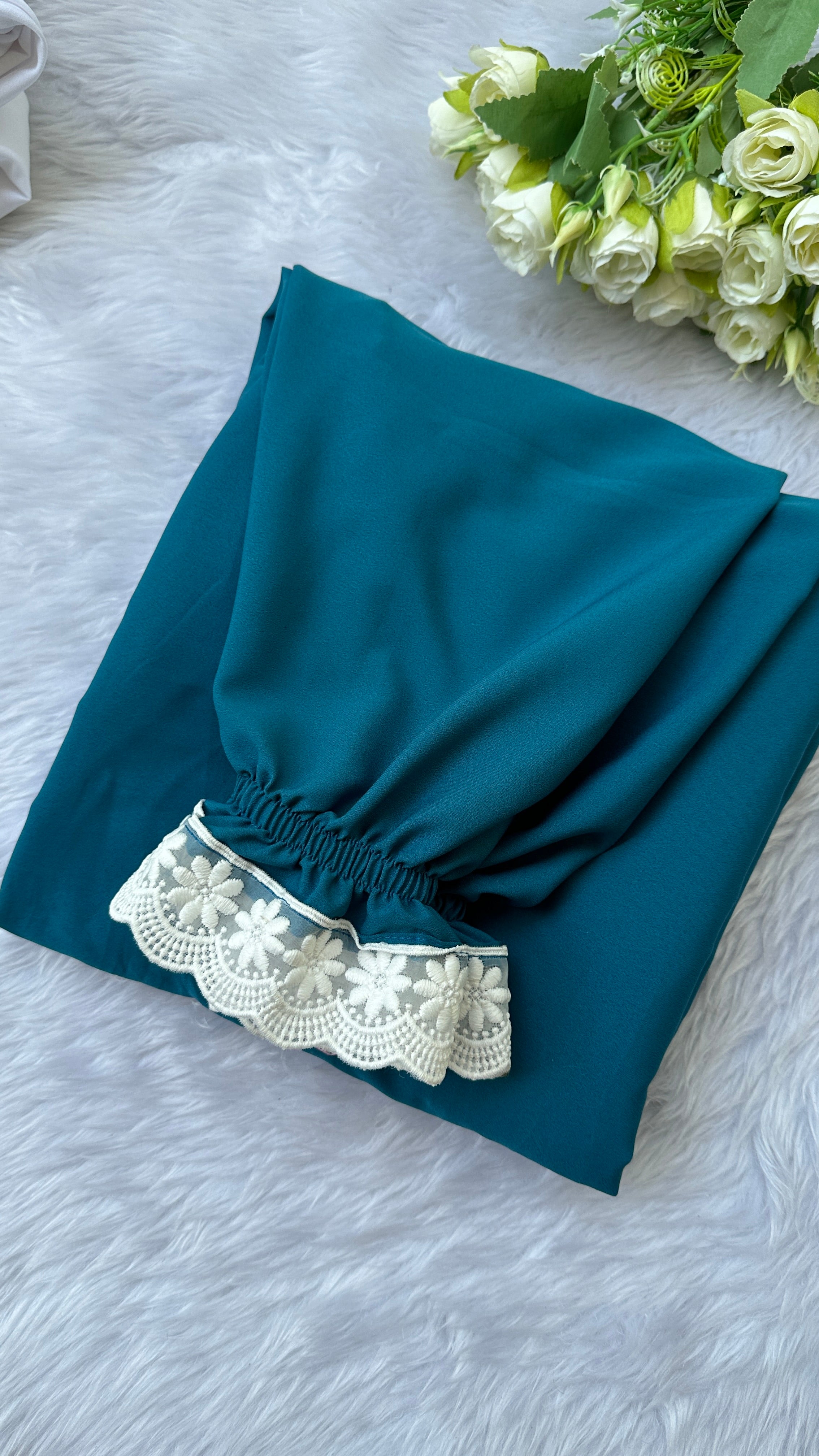 Turquoise premium crepe prayer dress with biglace