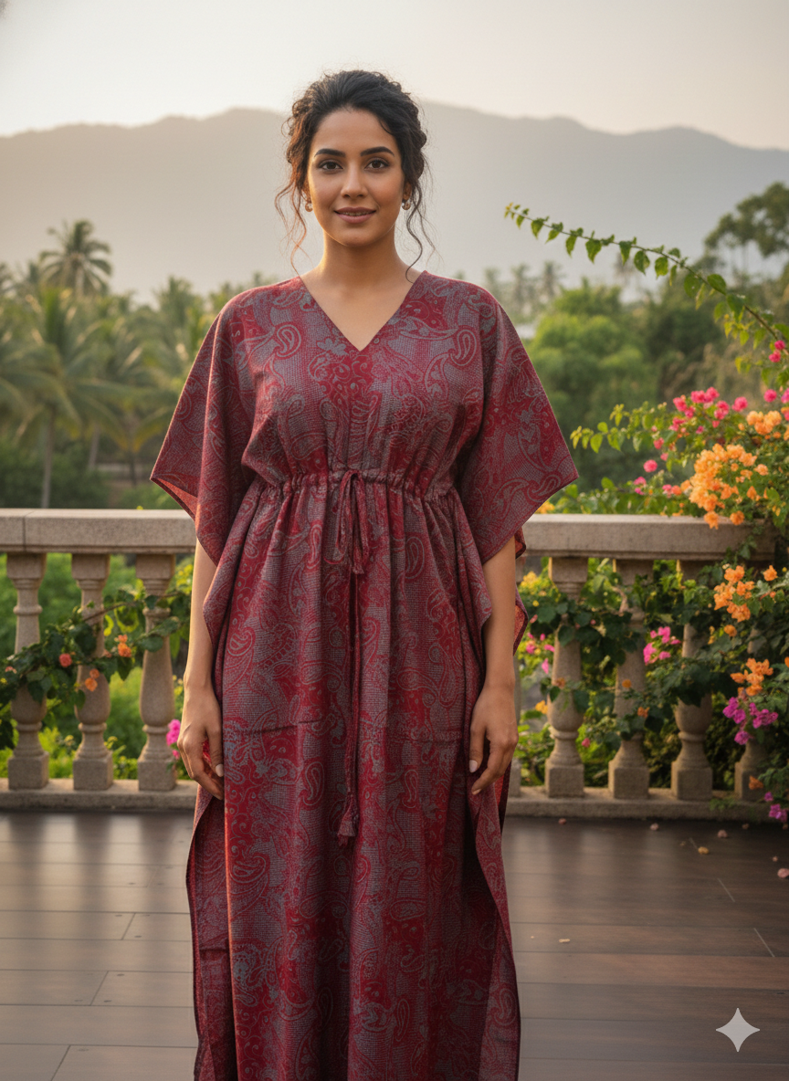 Kalamkari feeding kaftans-meroon