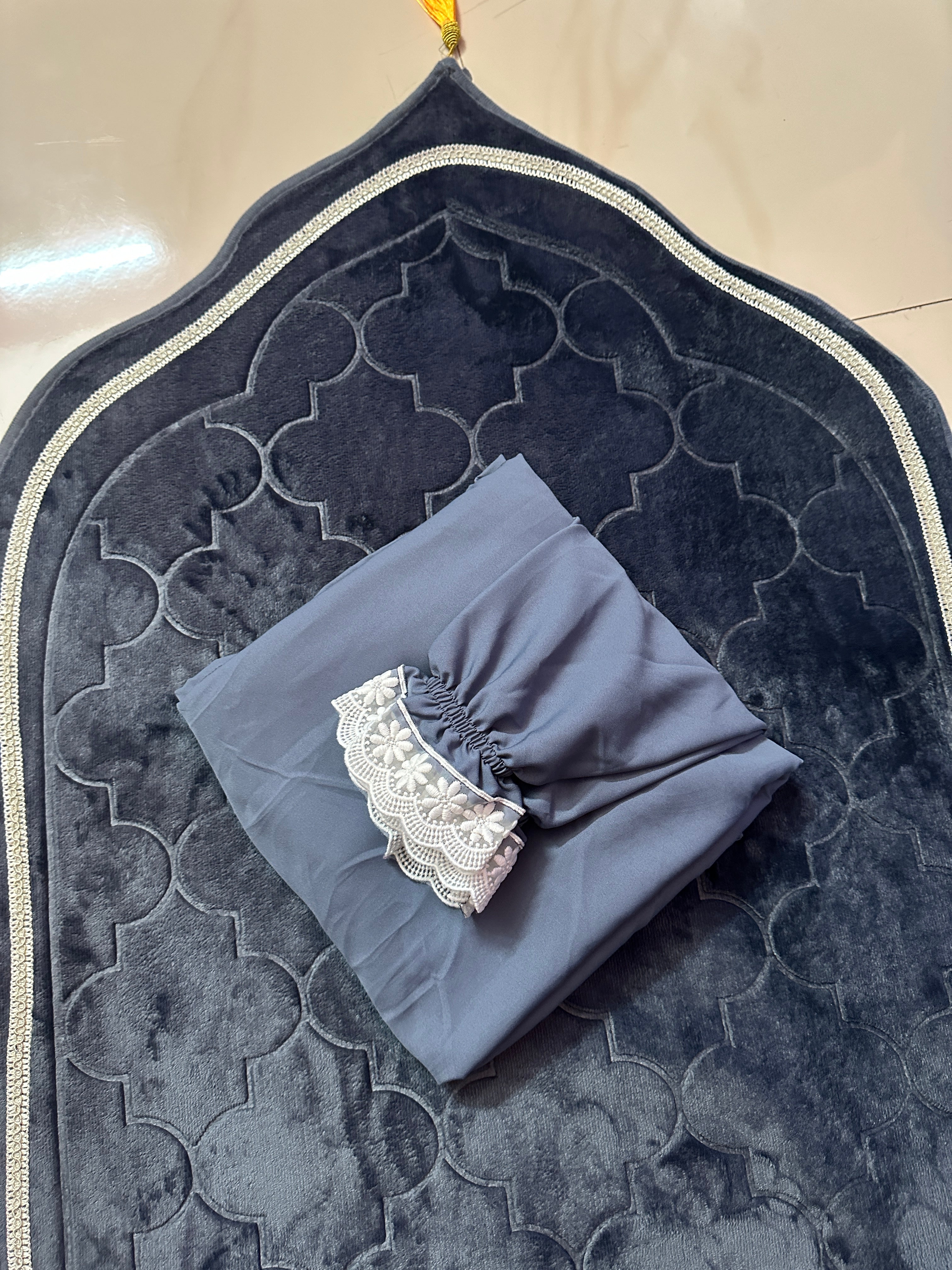 Grey premium crepe prayer dress with biglace