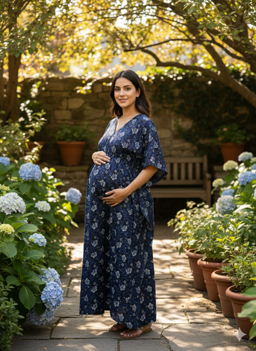 Premium floral kaftan in pure soft cotton fabric with centre zip &length 57”