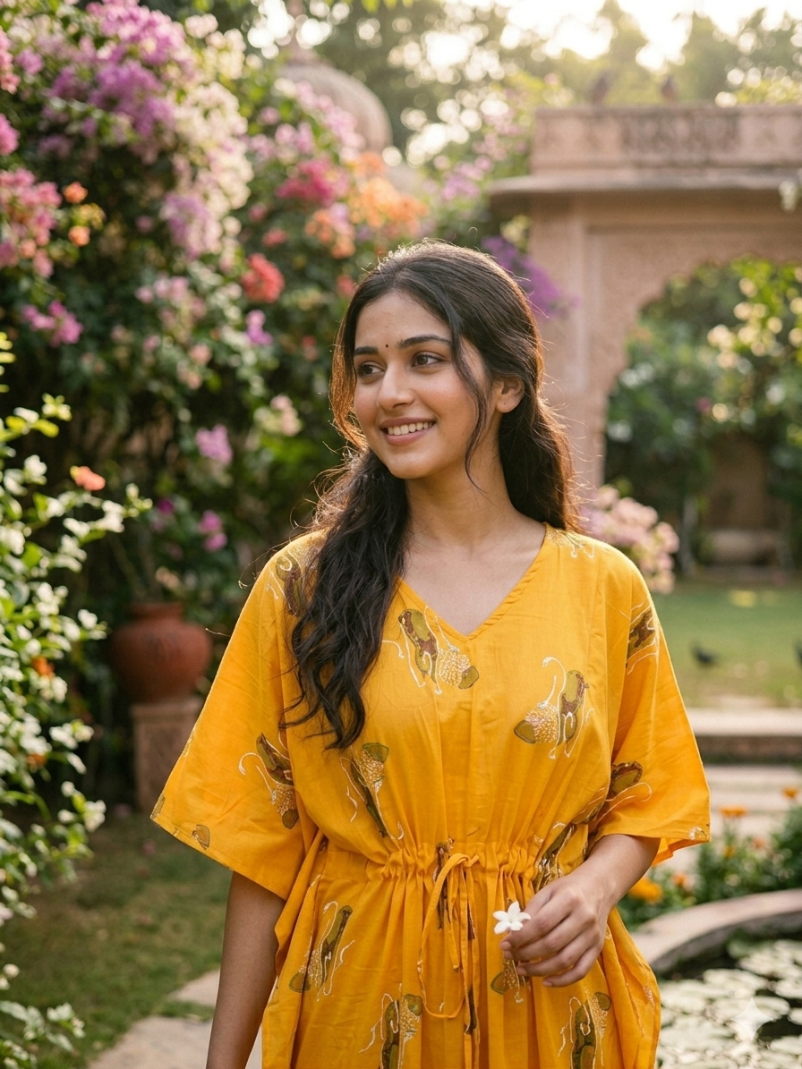 Floral feeding kaftan-yellow