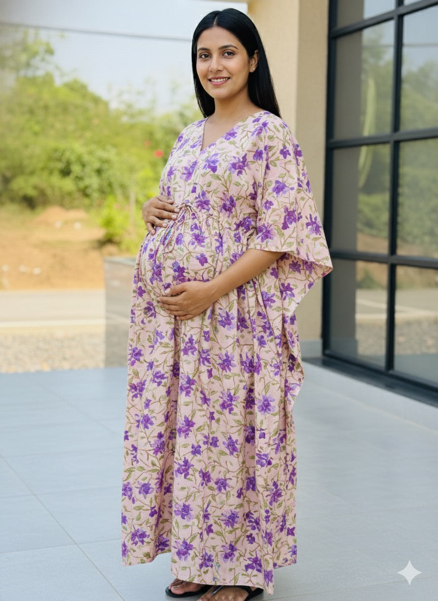 Premium floral kaftan in pure soft cotton fabric with centre zip &length 57”