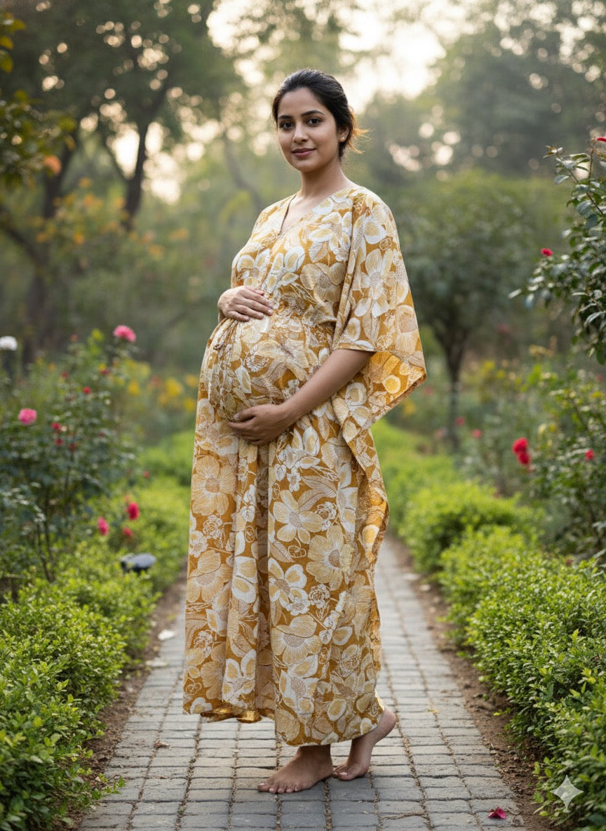 Premium floral kaftan in pure soft cotton fabric with centre zip &length 57”