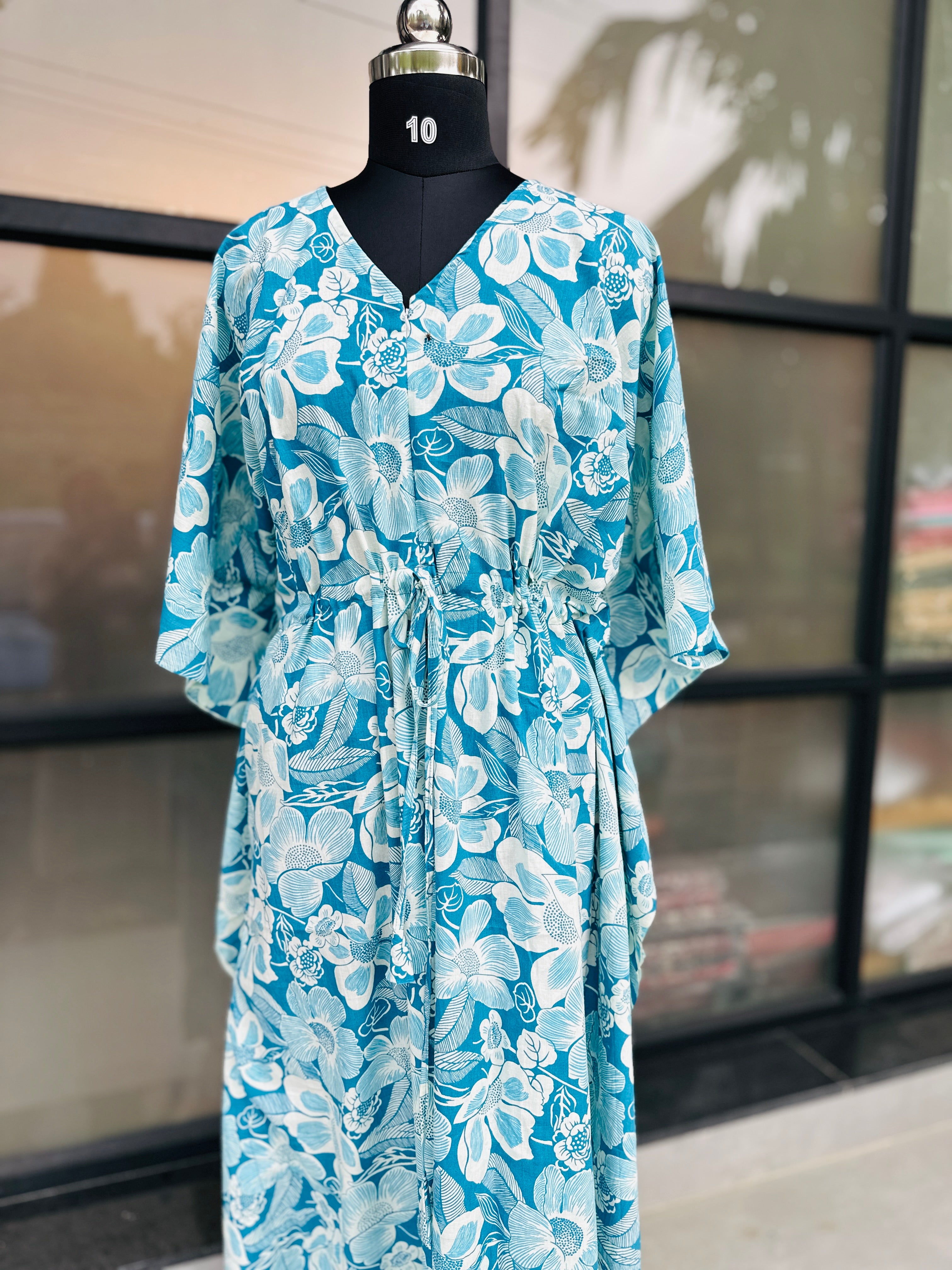 Premium floral kaftan in jaipur cotton fabric with centre zip