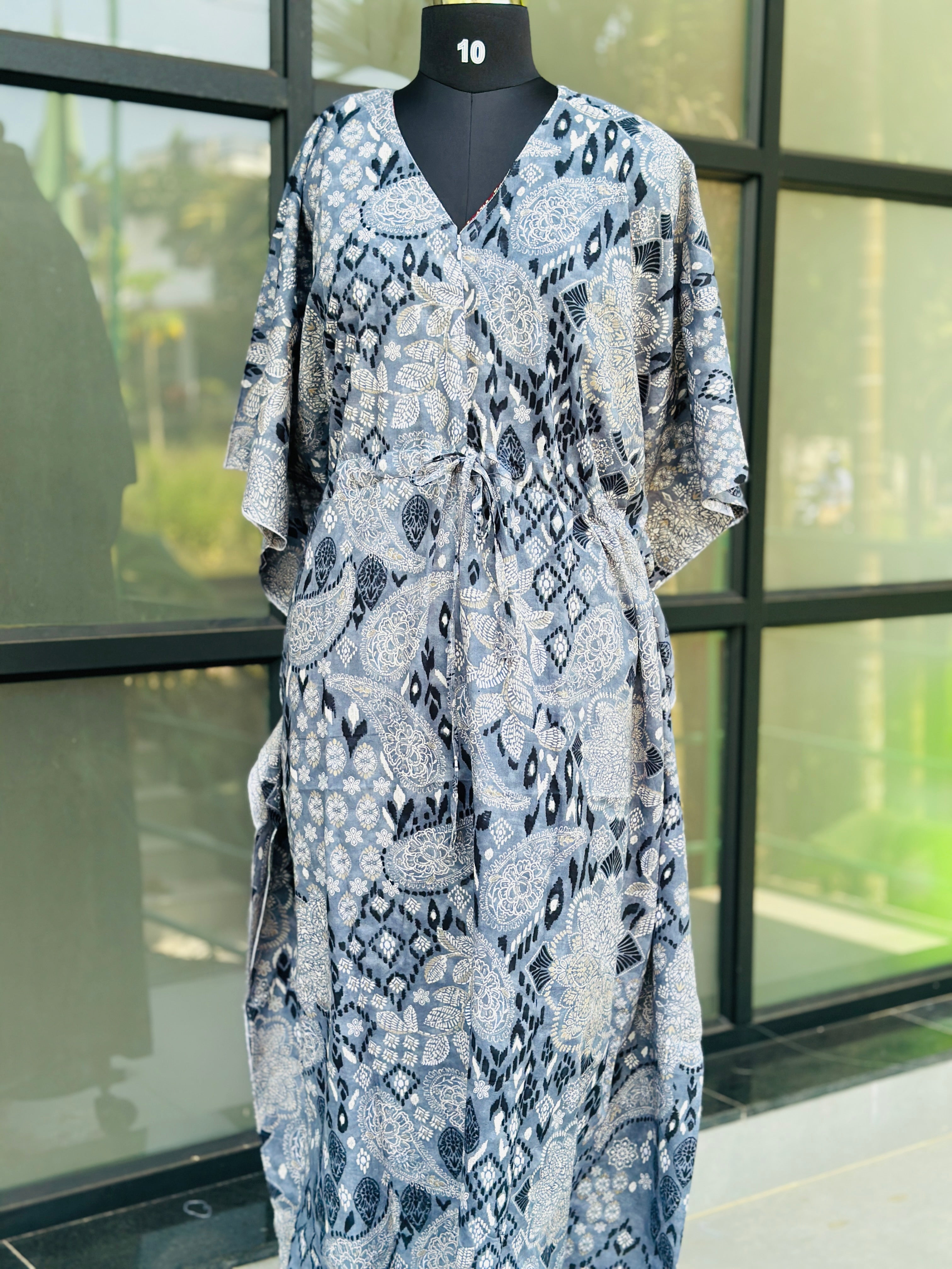 Premium floral kaftan in pure soft cotton fabric with centre zip &length 57”