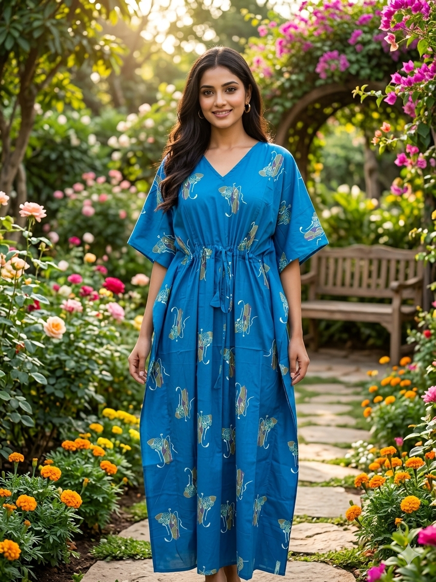 Floral feeding kaftan-ocean blue