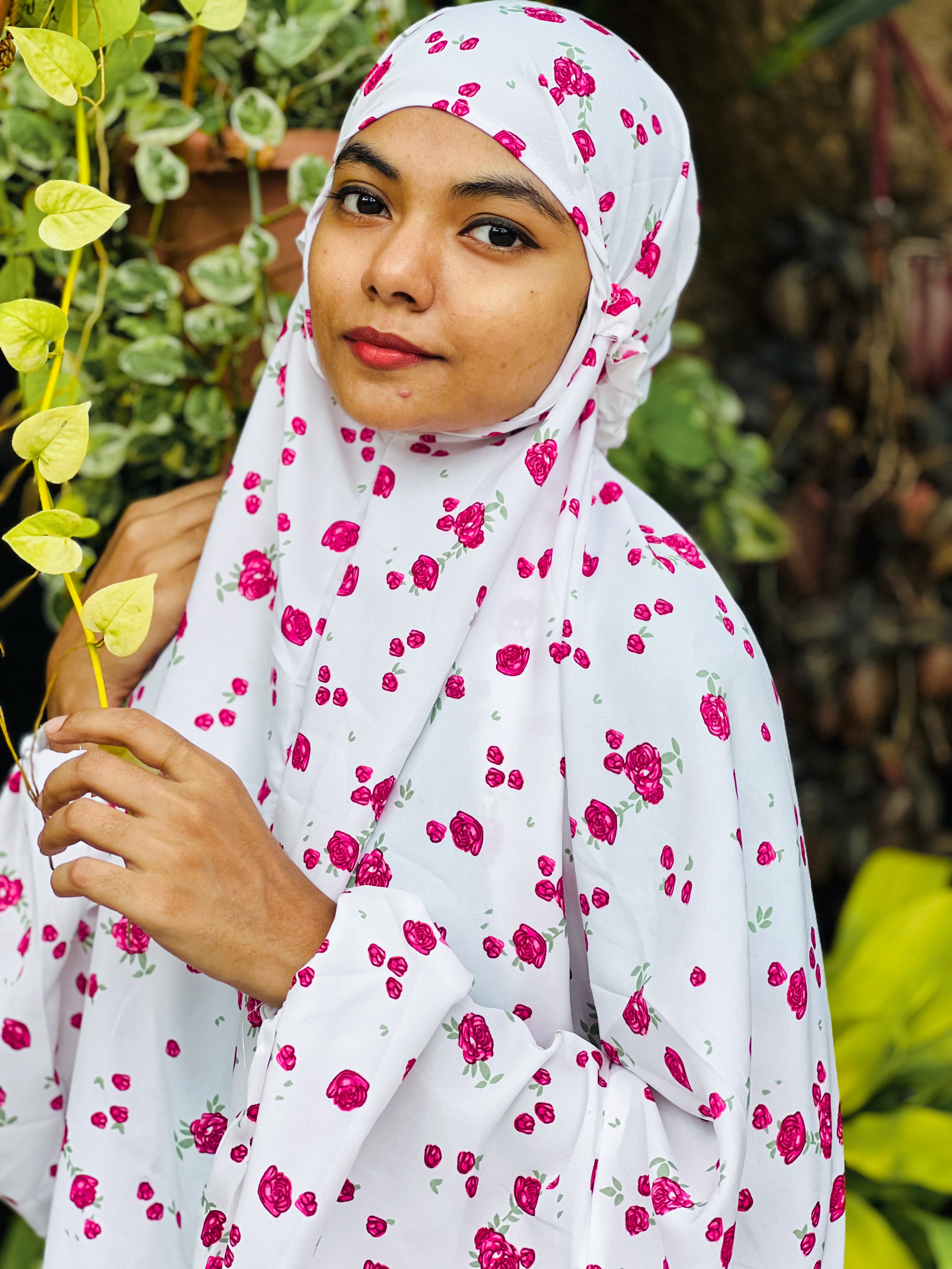 Pink Floral white prayer dress