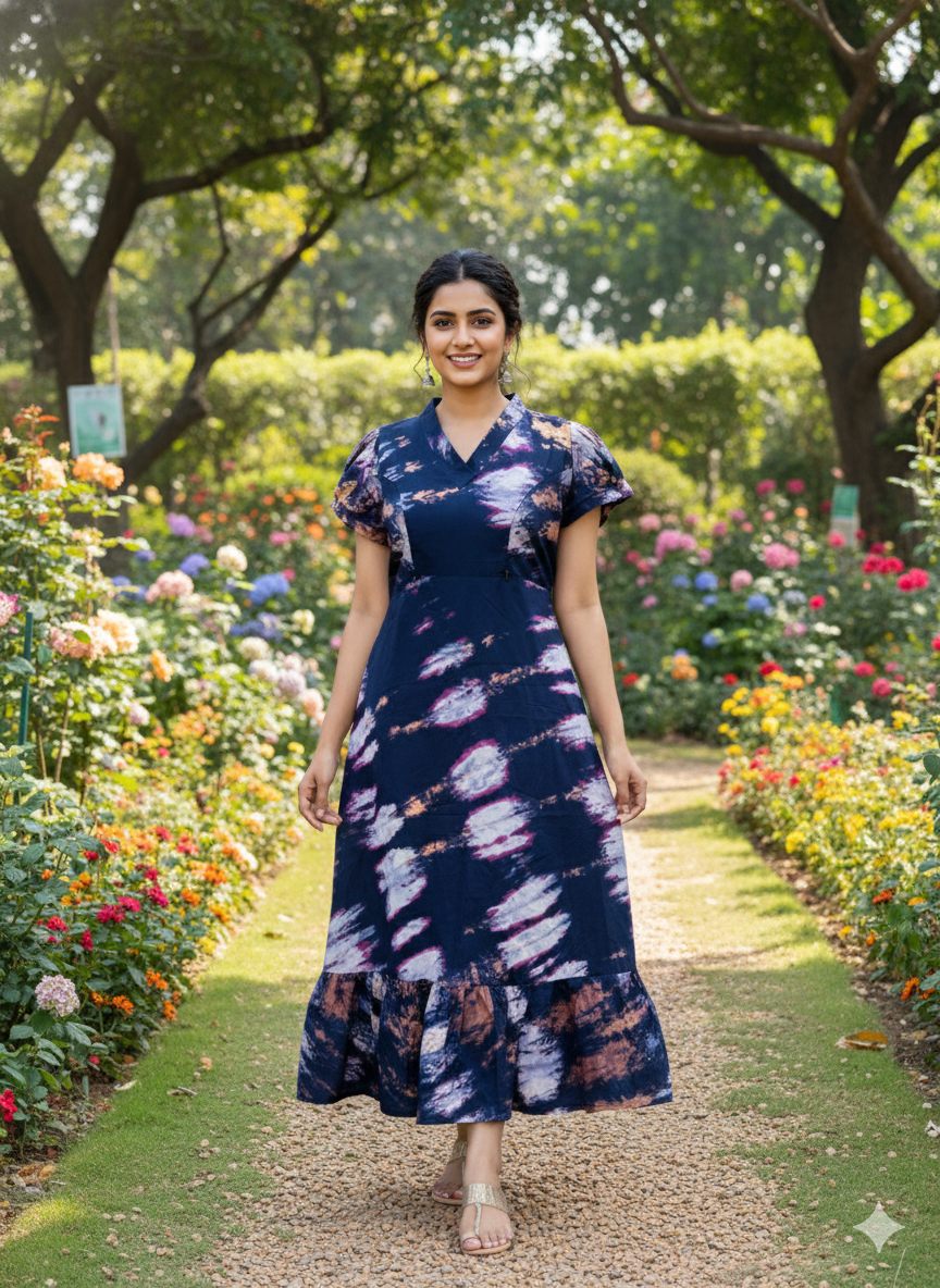 Collar neck chungidi feeding frock-navyblue